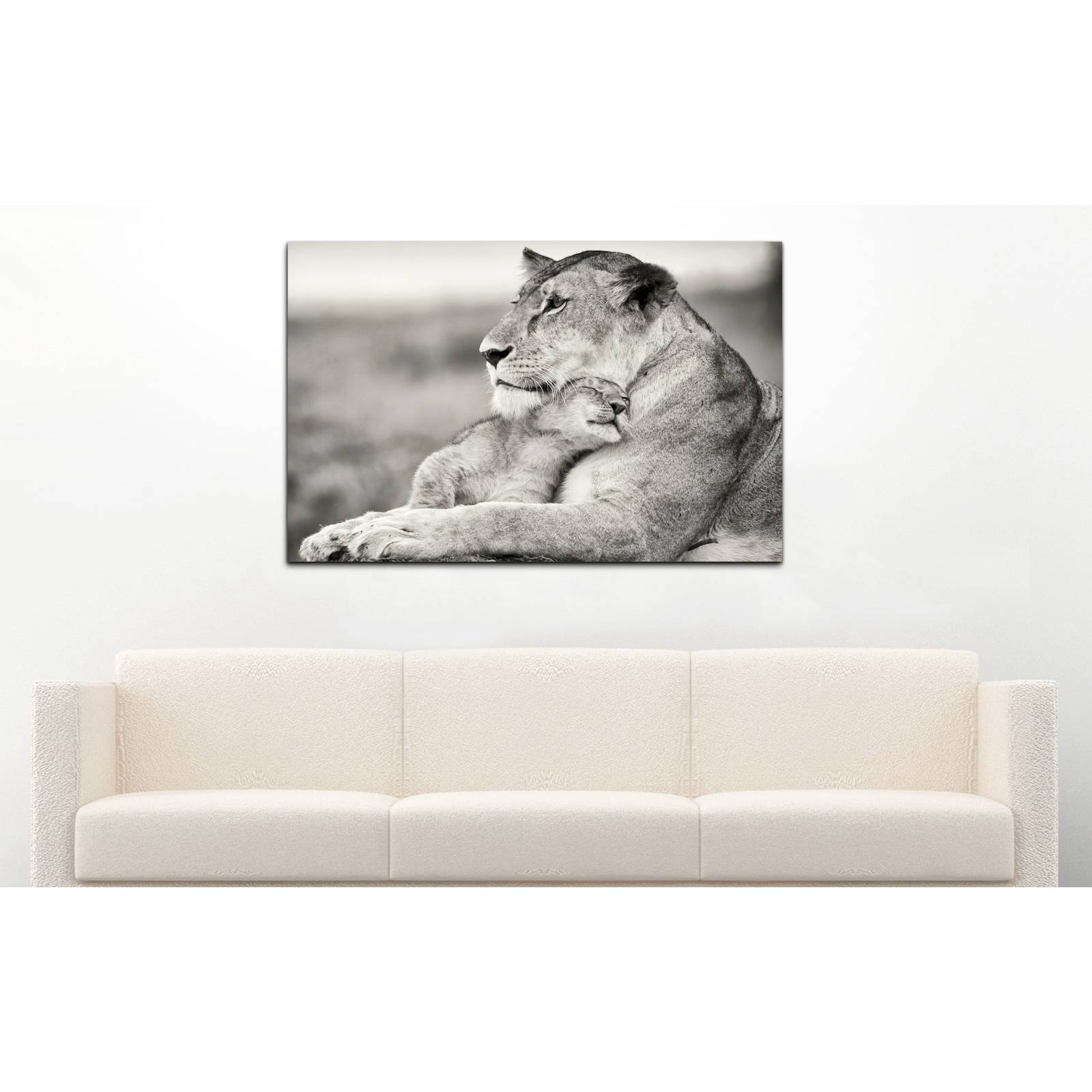 Cuadro de Pared Madre Leona con su Cachorro Moderno Decoracíon 86x56cm