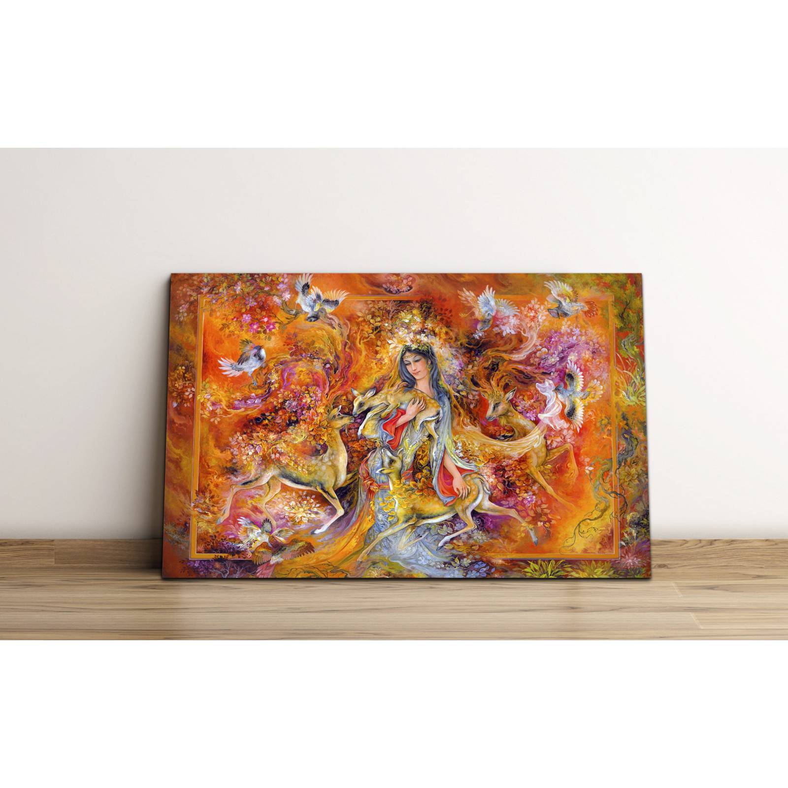 Cuadro de Pared Mujer y Venados Moderno Decoracíon Hindú 86x56cm