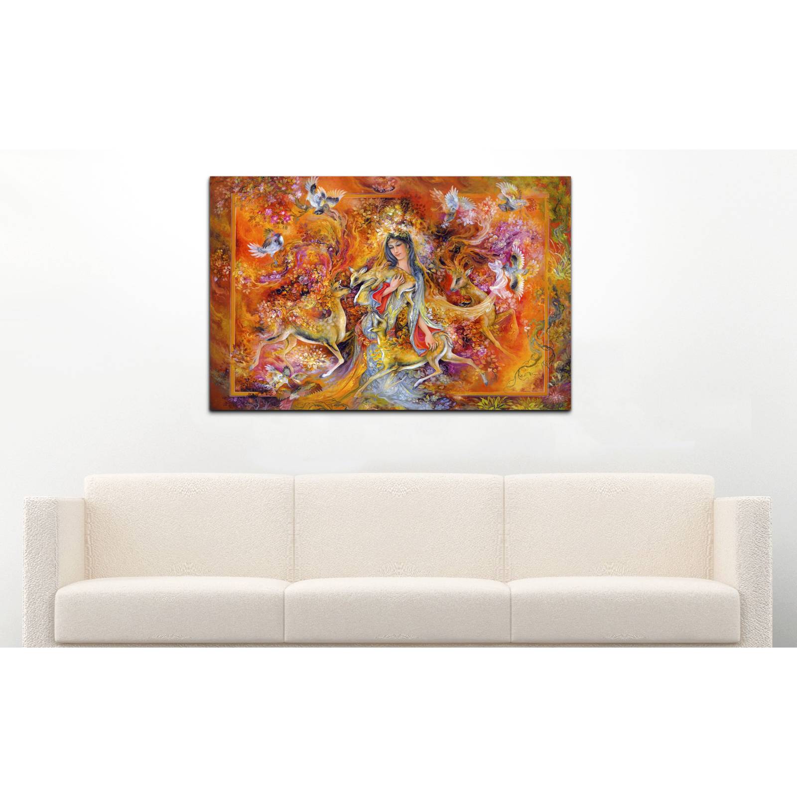 Cuadro de Pared Mujer y Venados Moderno Decoracíon Hindú 86x56cm