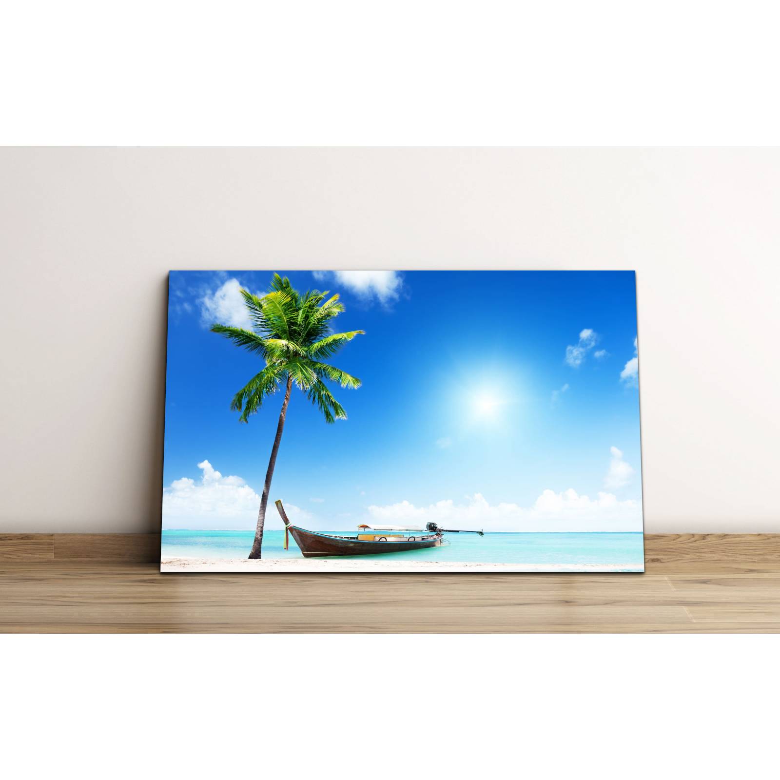 Cuadro de Pared Paisaje Playa y Barcaza Moderno Decoracíon 86x56cm