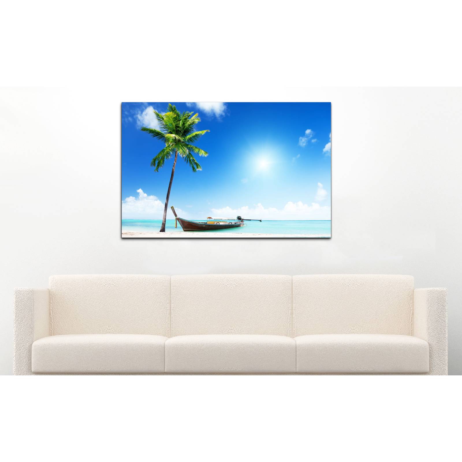 Cuadro de Pared Paisaje Playa y Barcaza Moderno Decoracíon 86x56cm