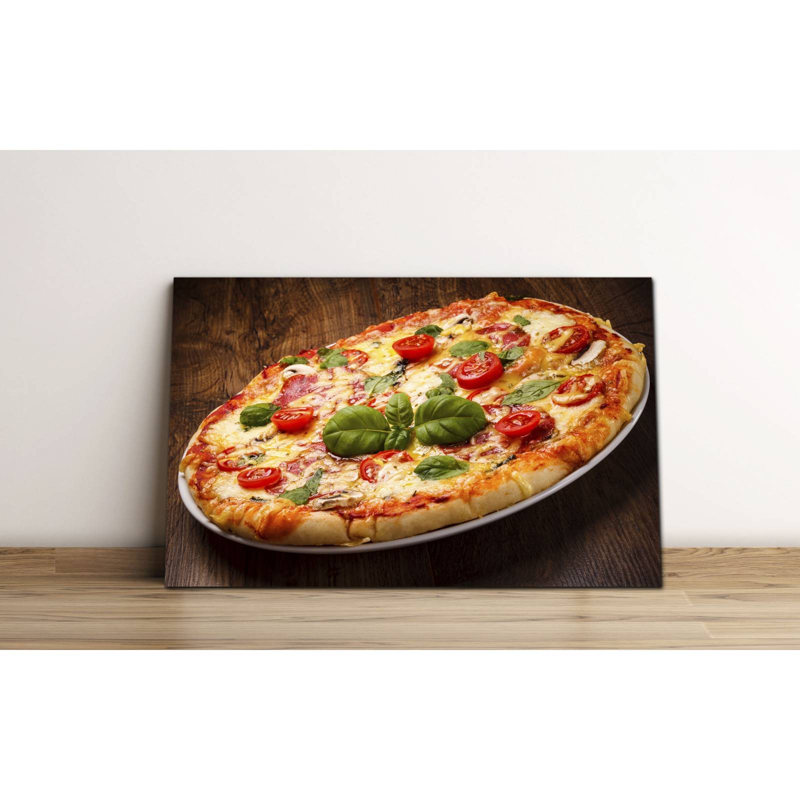 Cuadro de Pared Pizza Italiana Albahaca y Tomate Decoracíon para Comedor 86x56cm
