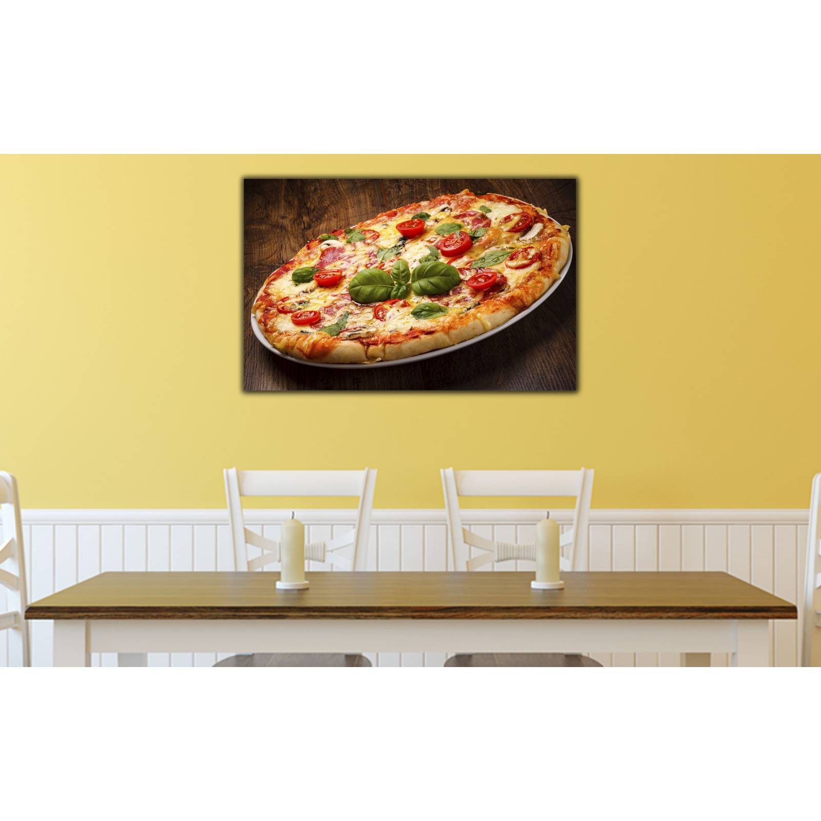 Cuadro de Pared Pizza Italiana Albahaca y Tomate Decoracíon para Comedor 86x56cm
