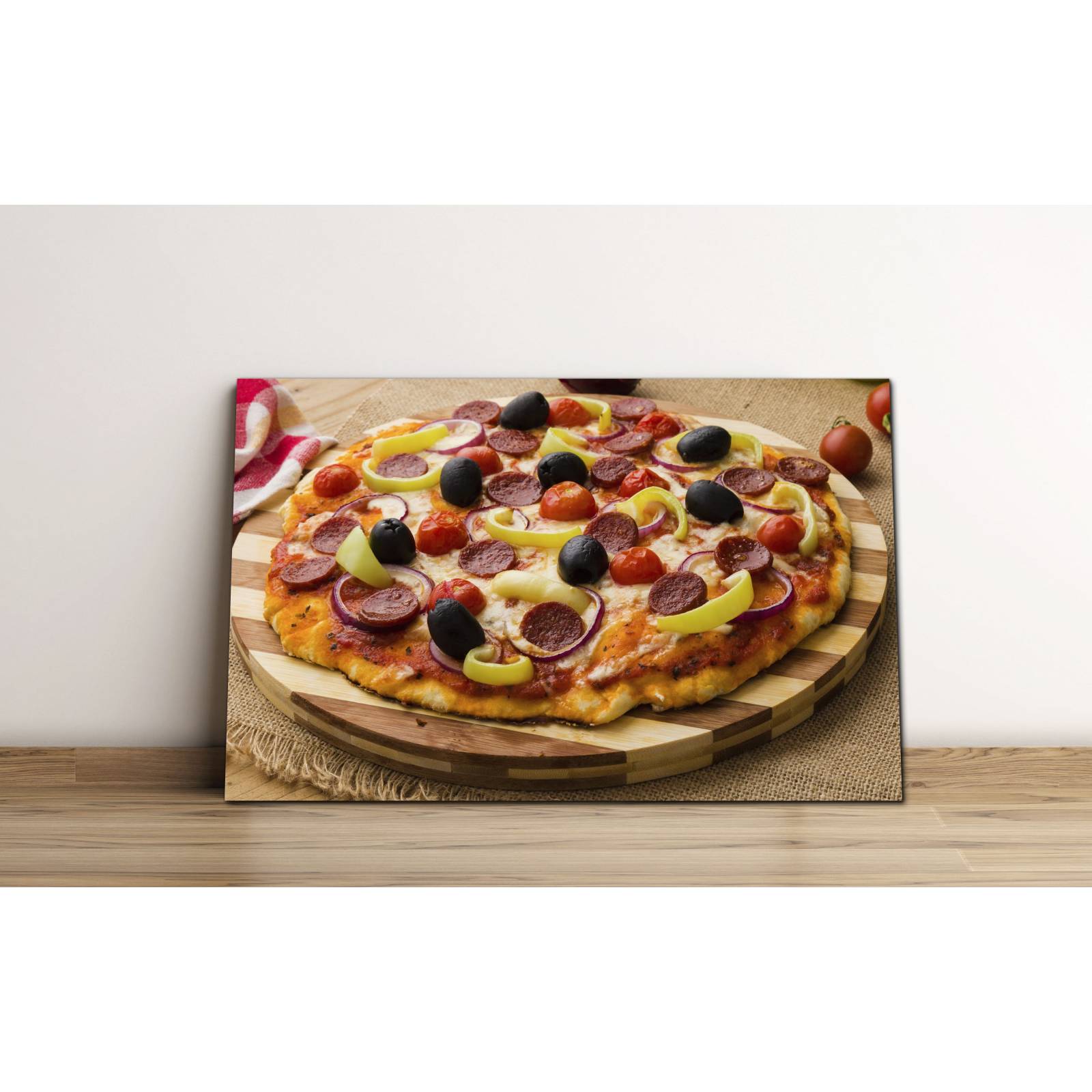 Cuadro de Pared Pizza Italiana Pepperoni y Aceitunas Decoracíon para Comedor 86x56cm