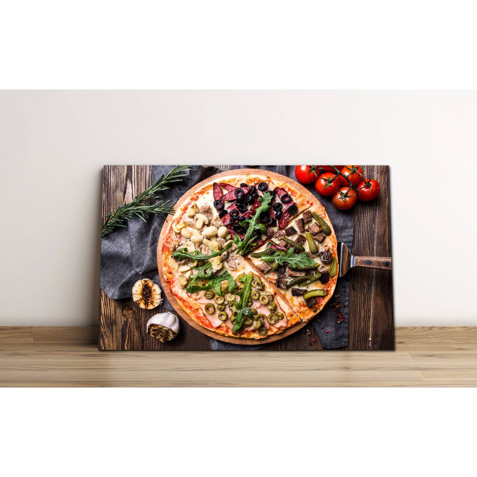 Cuadro de Pared Pizza Italiana 4 Estaciones Decoracíon para Comedor 86x56cm