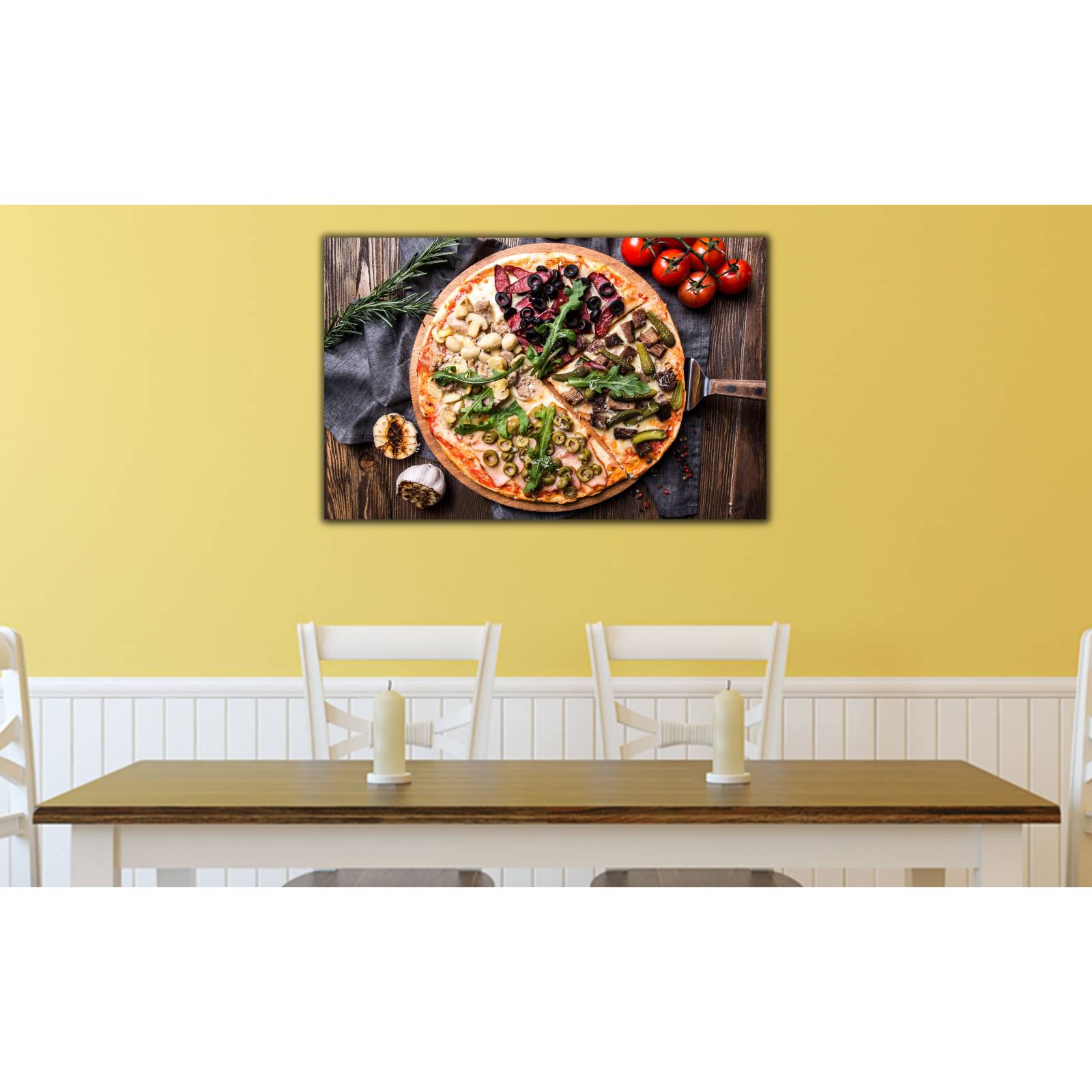 Cuadro de Pared Pizza Italiana 4 Estaciones Decoracíon para Comedor 86x56cm