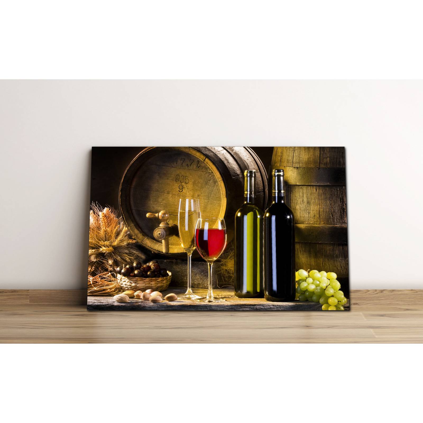 Cuadro de Pared Bodegon Vinos Y barricas Decoracíon para Comedor 86x56cm