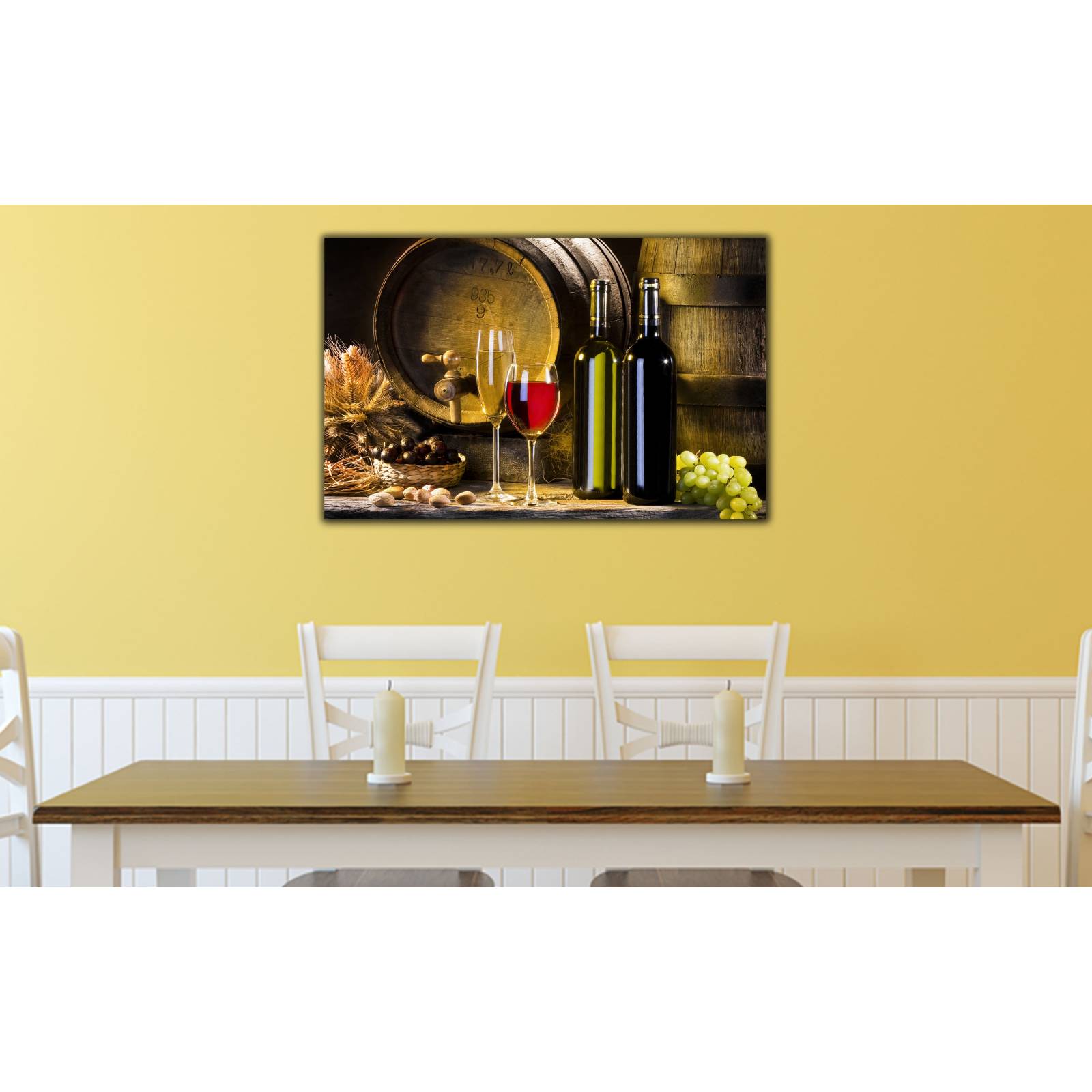 Cuadro de Pared Bodegon Vinos Y barricas Decoracíon para Comedor 86x56cm