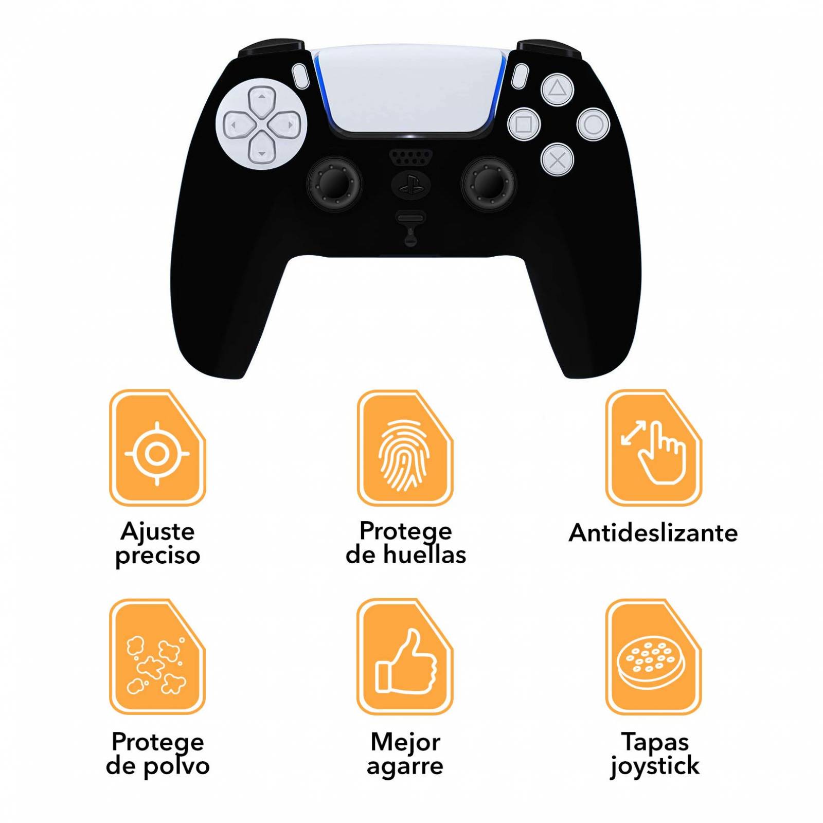PS5 Funda Silicona + 2 Grips Texturizados (Negro) Alomia Funda de Silicon para controles de PS5 - Estuche de silicon antideslizante, Funda protectora, Cubierta para control de Sony Playstation 5.