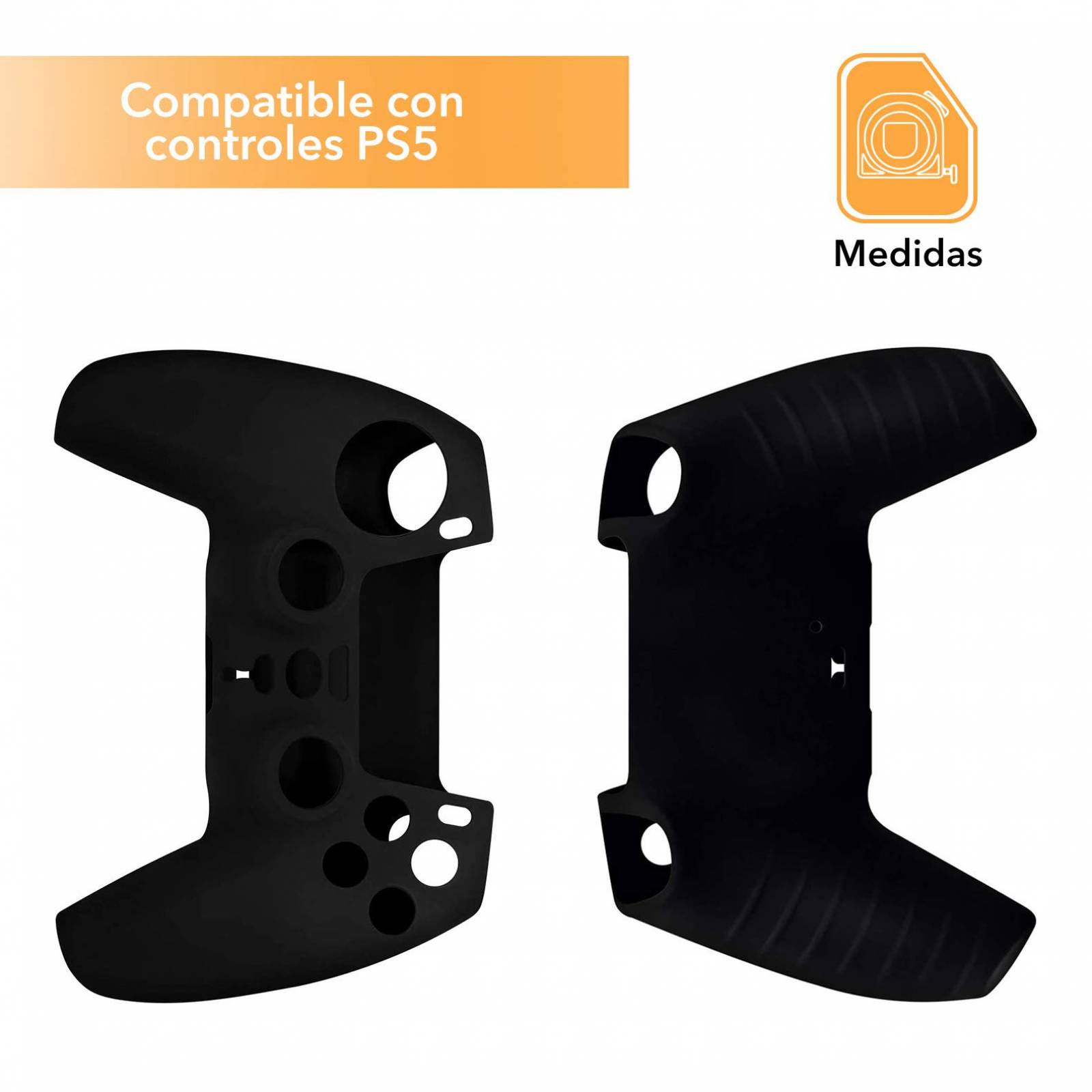 PS5 Funda Silicona + 2 Grips Texturizados (Negro) Alomia Funda de Silicon para controles de PS5 - Estuche de silicon antideslizante, Funda protectora, Cubierta para control de Sony Playstation 5.