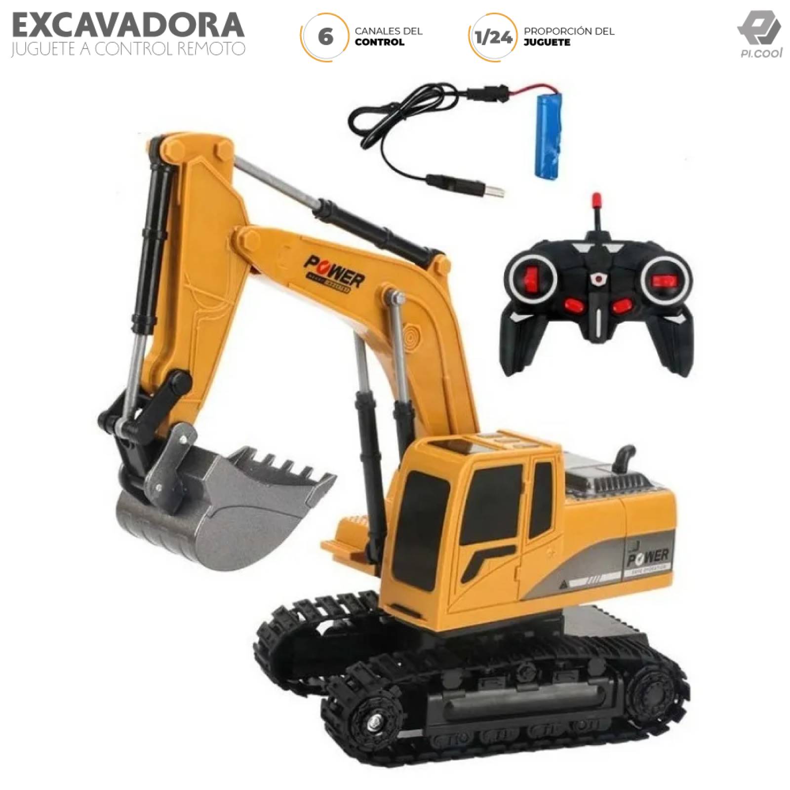 Excavadora Control Remoto Juguete Metal 6 Canales Para Niños