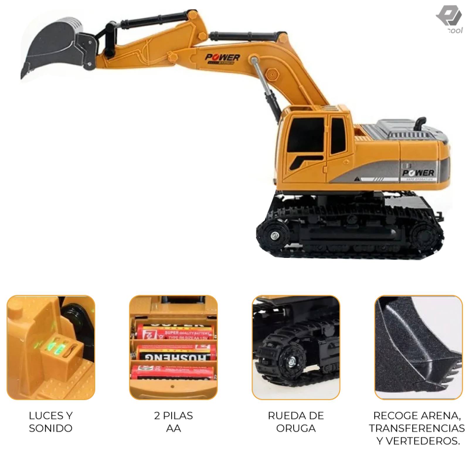 Excavadora Control Remoto Juguete Metal 6 Canales Para Niños