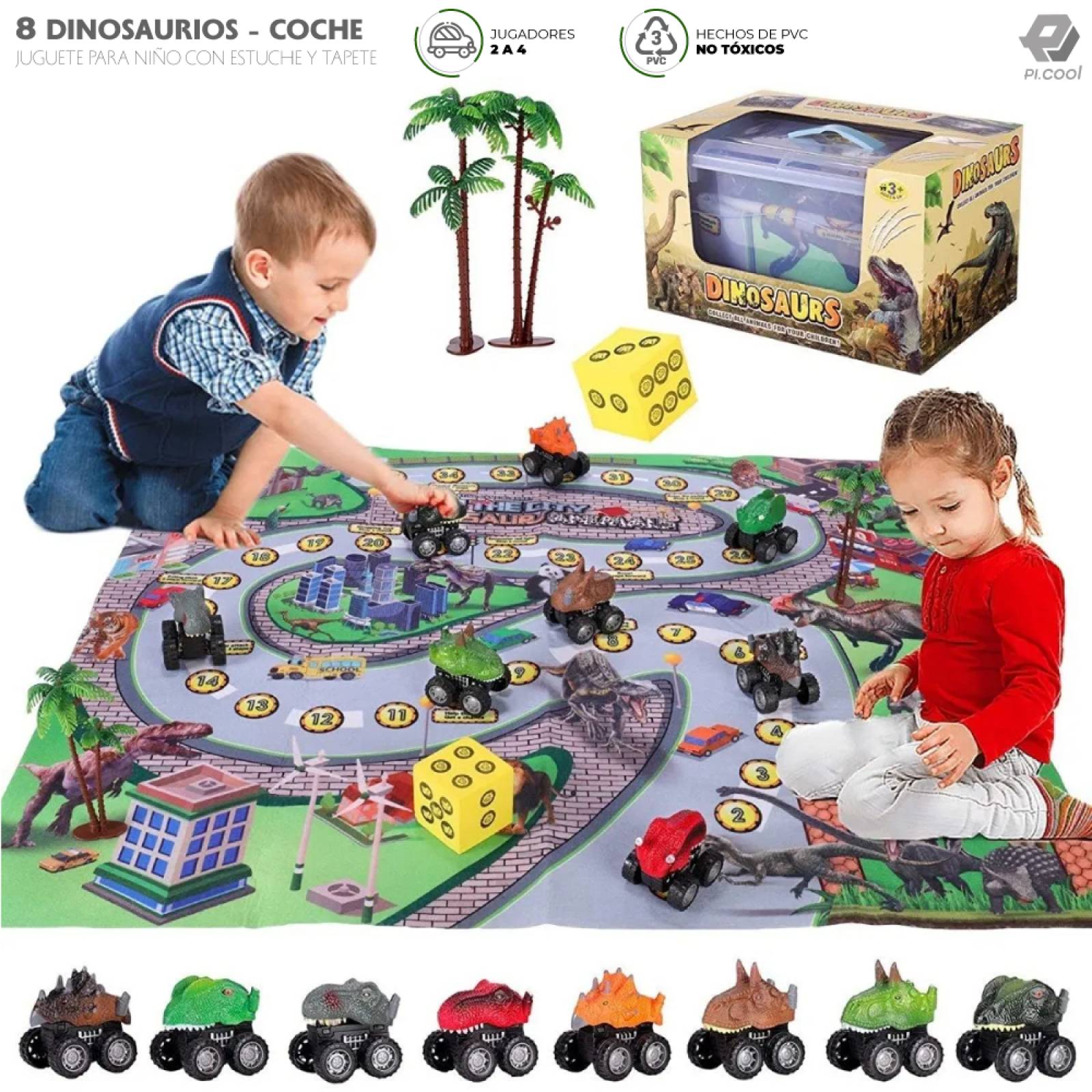 Juguete Dinosaurios Coche Para Niños Con Mapa Arbol Y Tapete