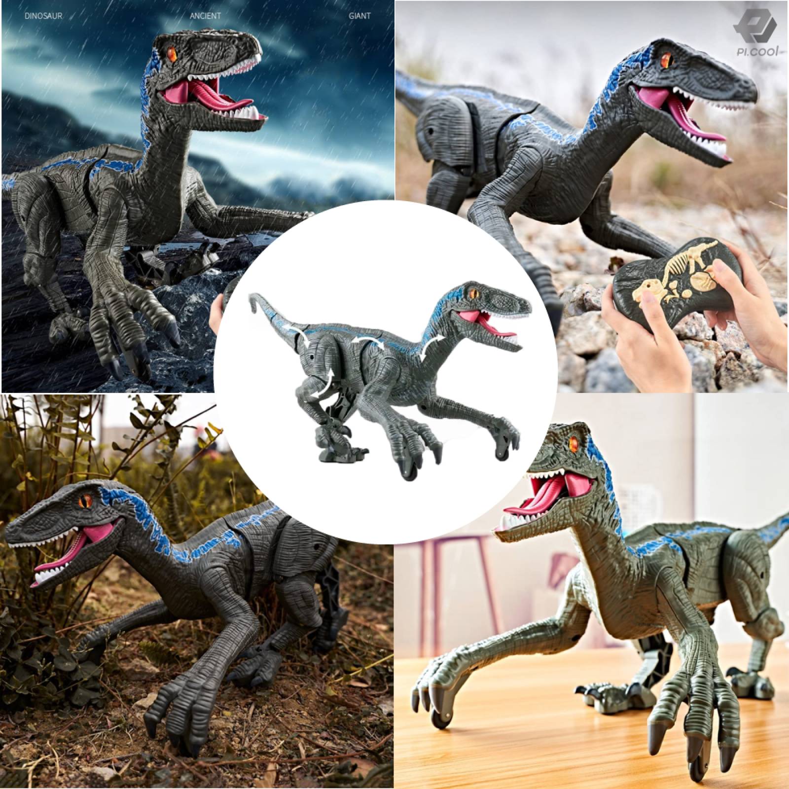 Dinosaurio Velociraptor Juguete Control Remoto Luz Y Sonido