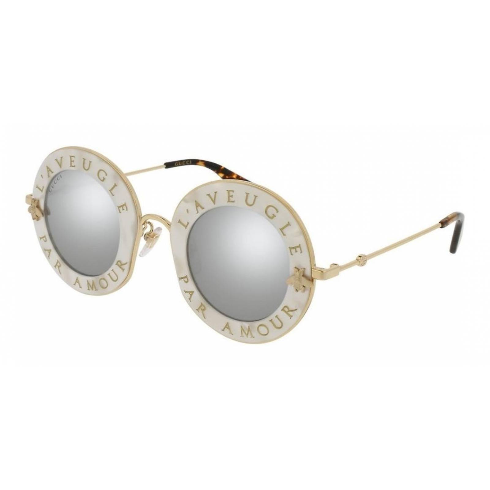 Gucci Gg0113s 003 Round L'aveugle Par Amour Plata Espejo