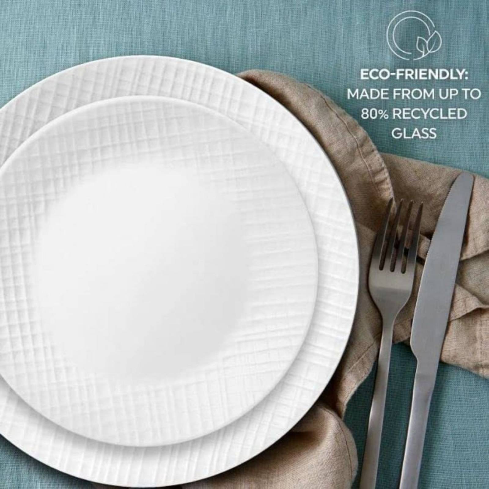 Corelle Juego De Vajilla De 16 Piezas Tejido De Lino – Servicio Para 4, Resistente A Roturas Y Astillas, Apto Microondas Y Lavavajillas