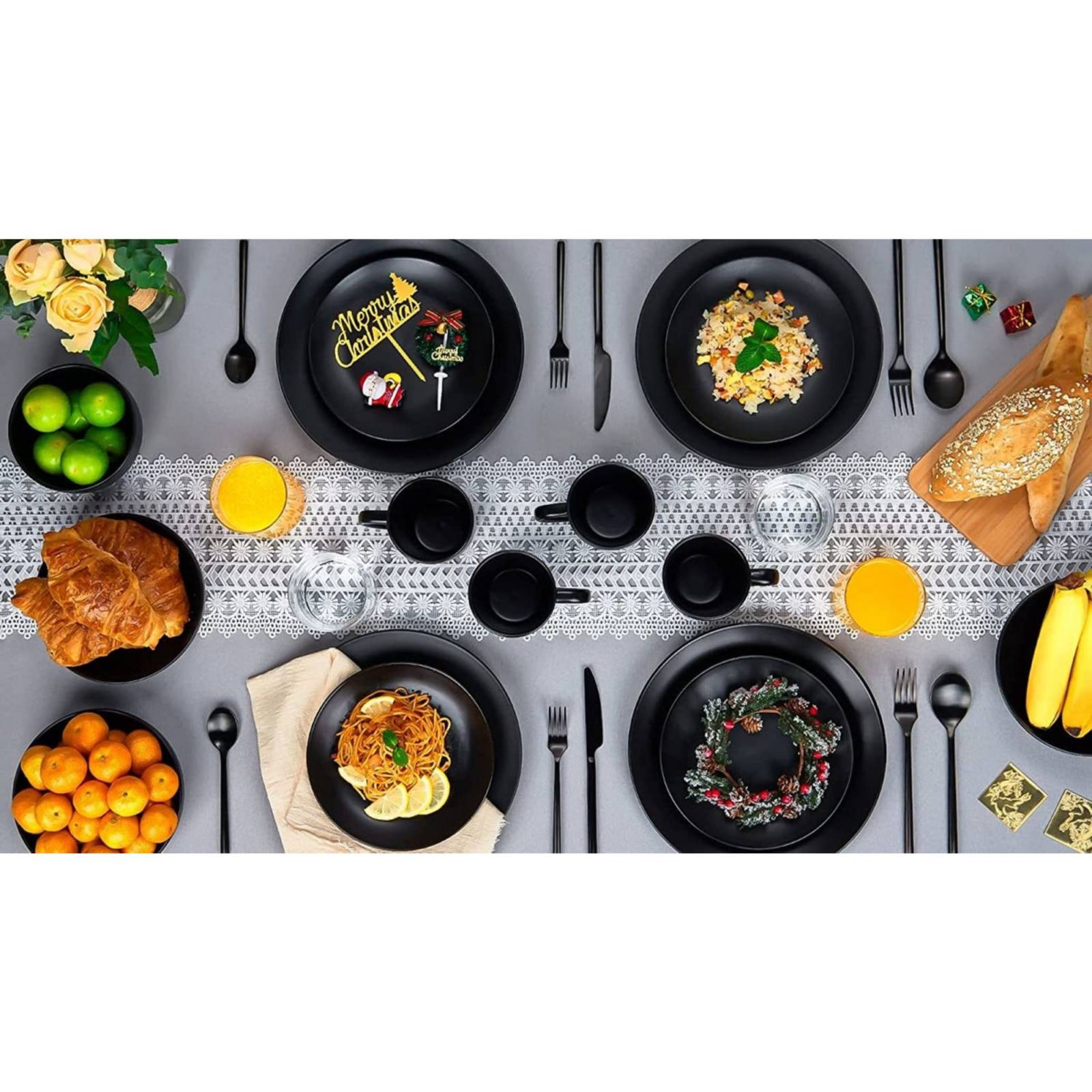 Set Vajilla Negra Mate Creativeland 16 Piezas