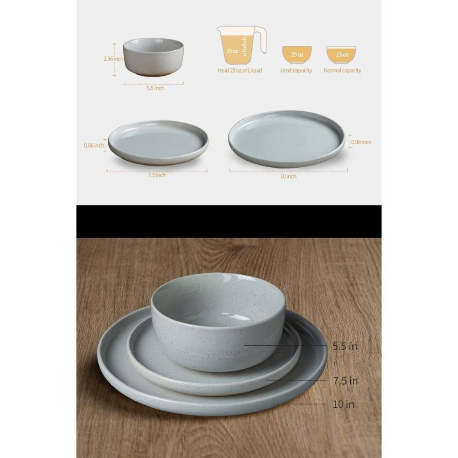 Set Vajilla Famiware 12 Piezas Gris Claro
