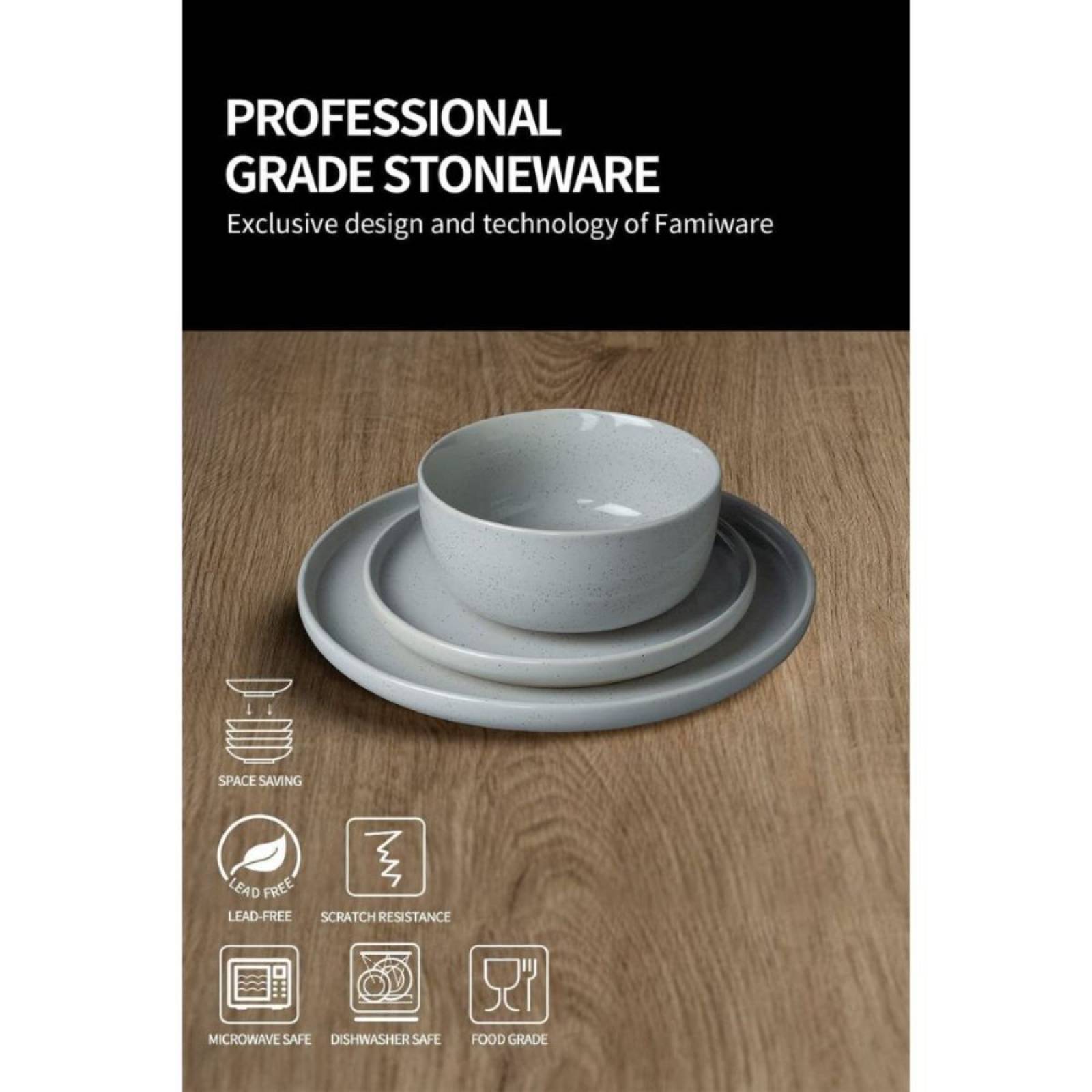 Set Vajilla Famiware 12 Piezas Gris Claro