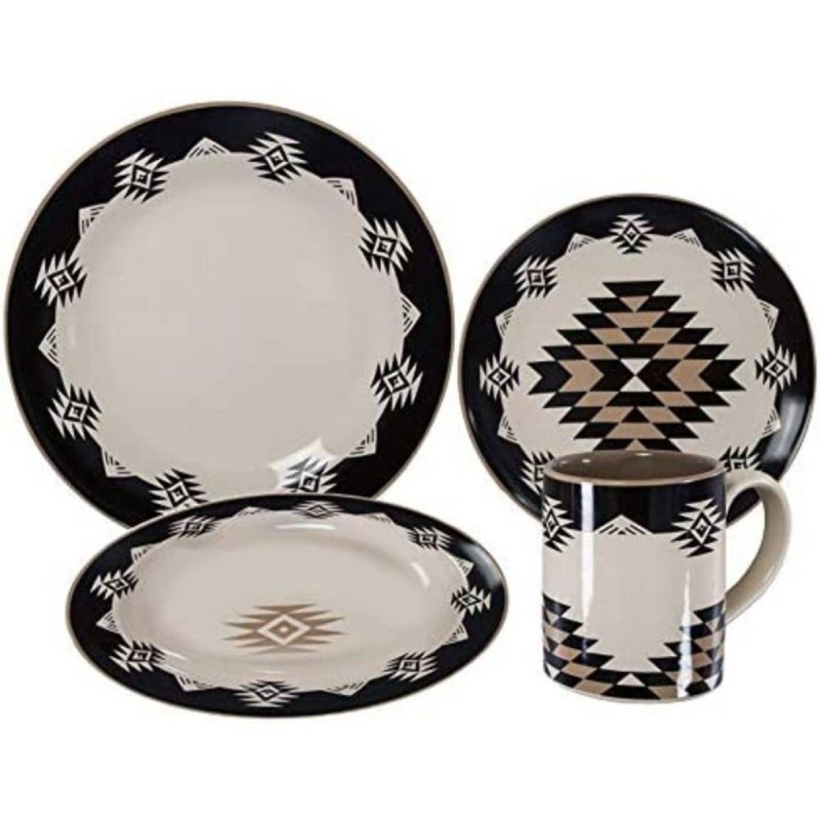 Ensemble Vaisselle Rinart Aztec - 24 Pièces Pour 6 Personnes - Porcelaine Résistante - Micro-ondes Et Lave-vaisselle