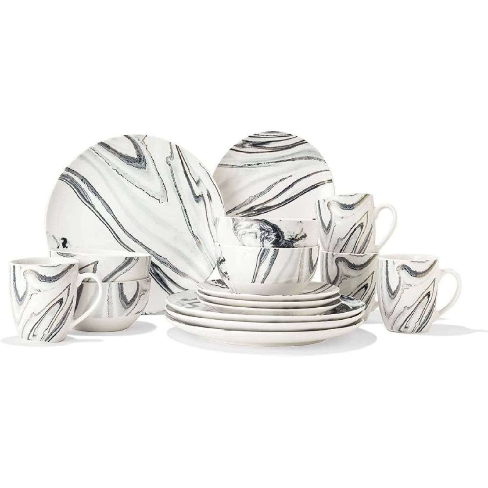 Set Vajilla Mármol American Atelier 16pz Blancoynegro