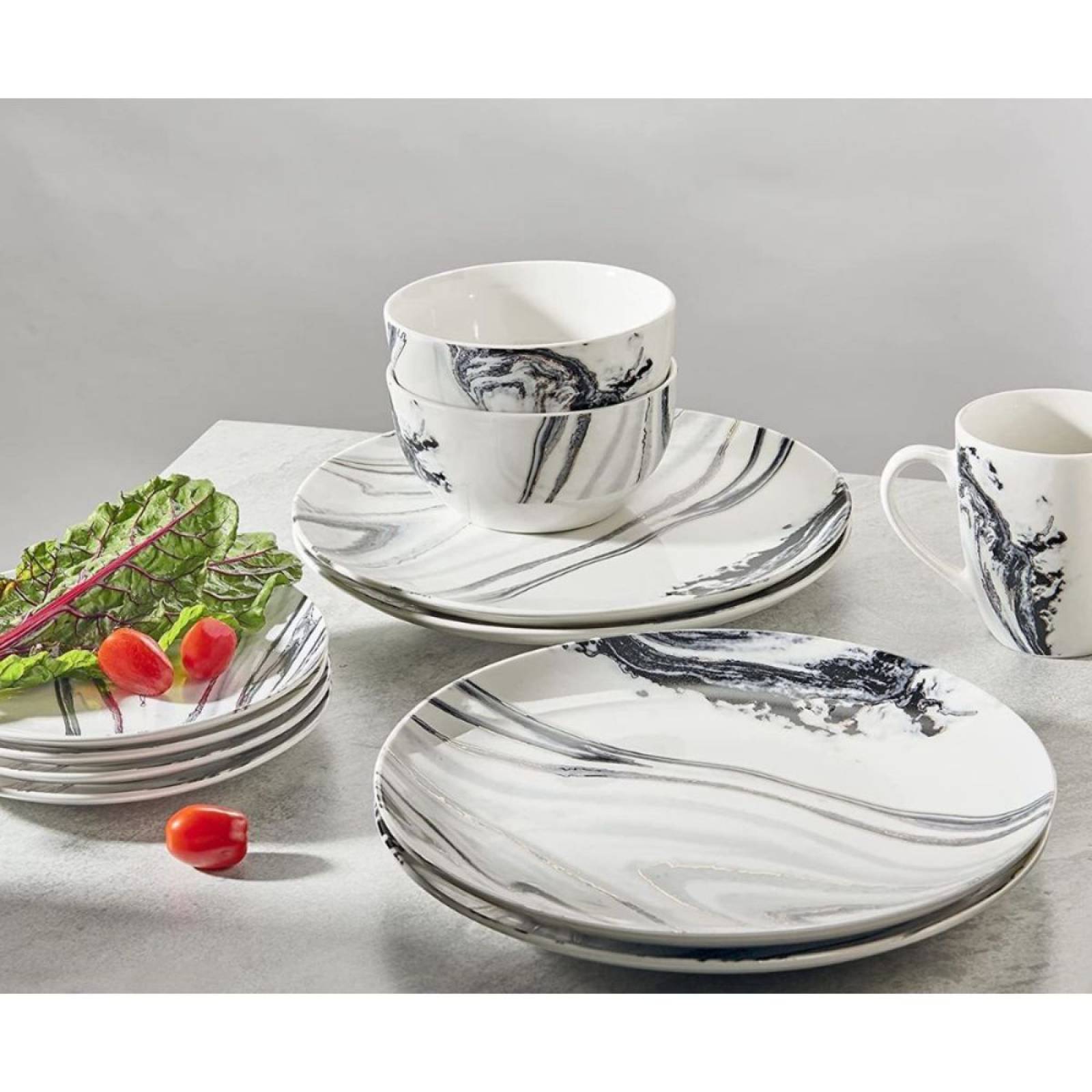 Set Vajilla Mármol American Atelier 16pz Blancoynegro