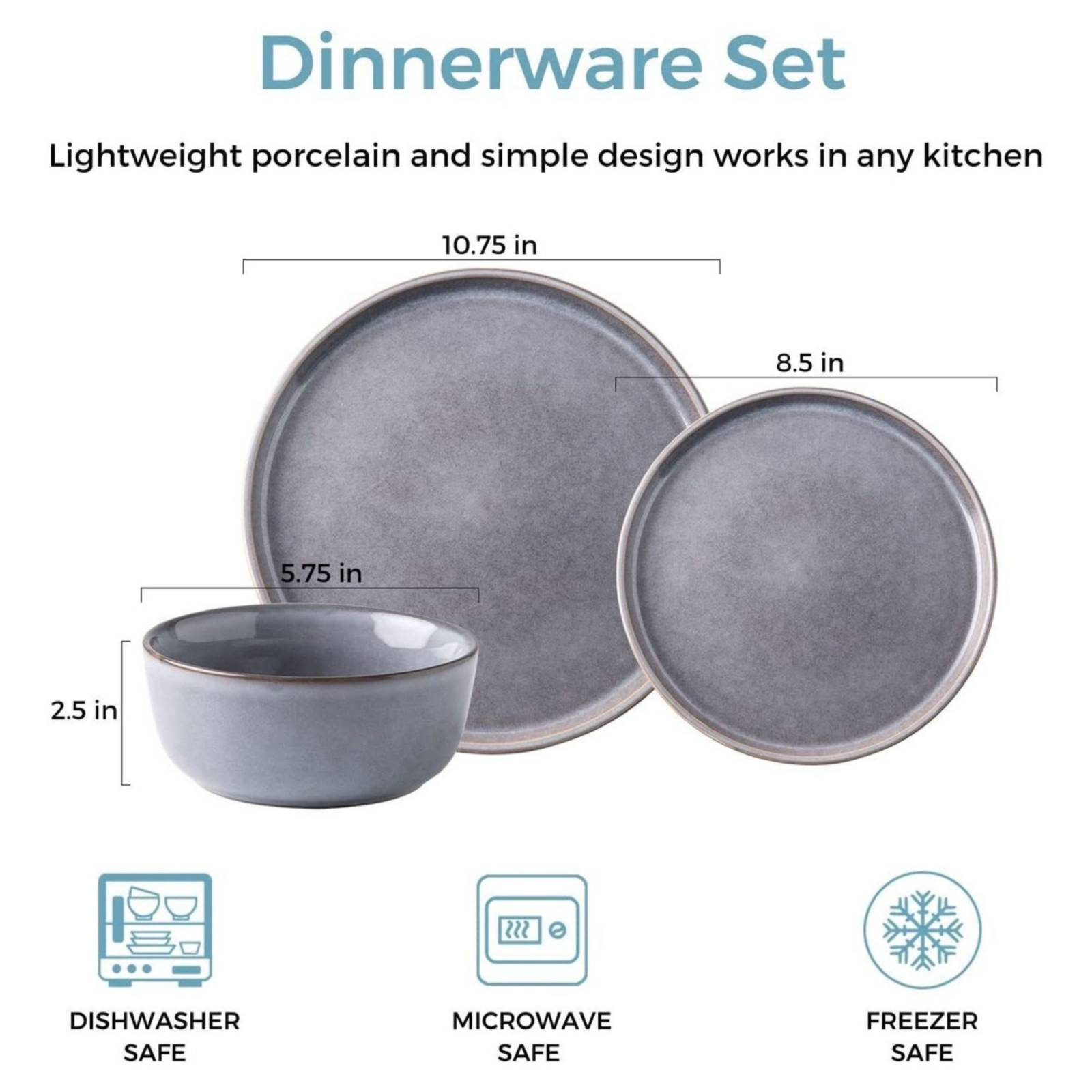 Set Vajilla Gres Gris Amorarc 12pz