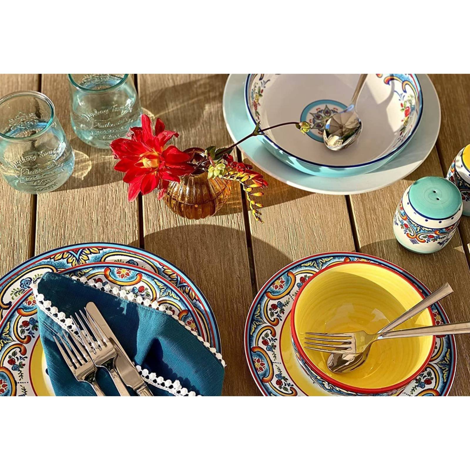 Euro Ceramica Zanzibar - Set Stoviglie 16 Pezzi In Gres Porcellanato, Motivo Floreale, Per 4 Persone - 2