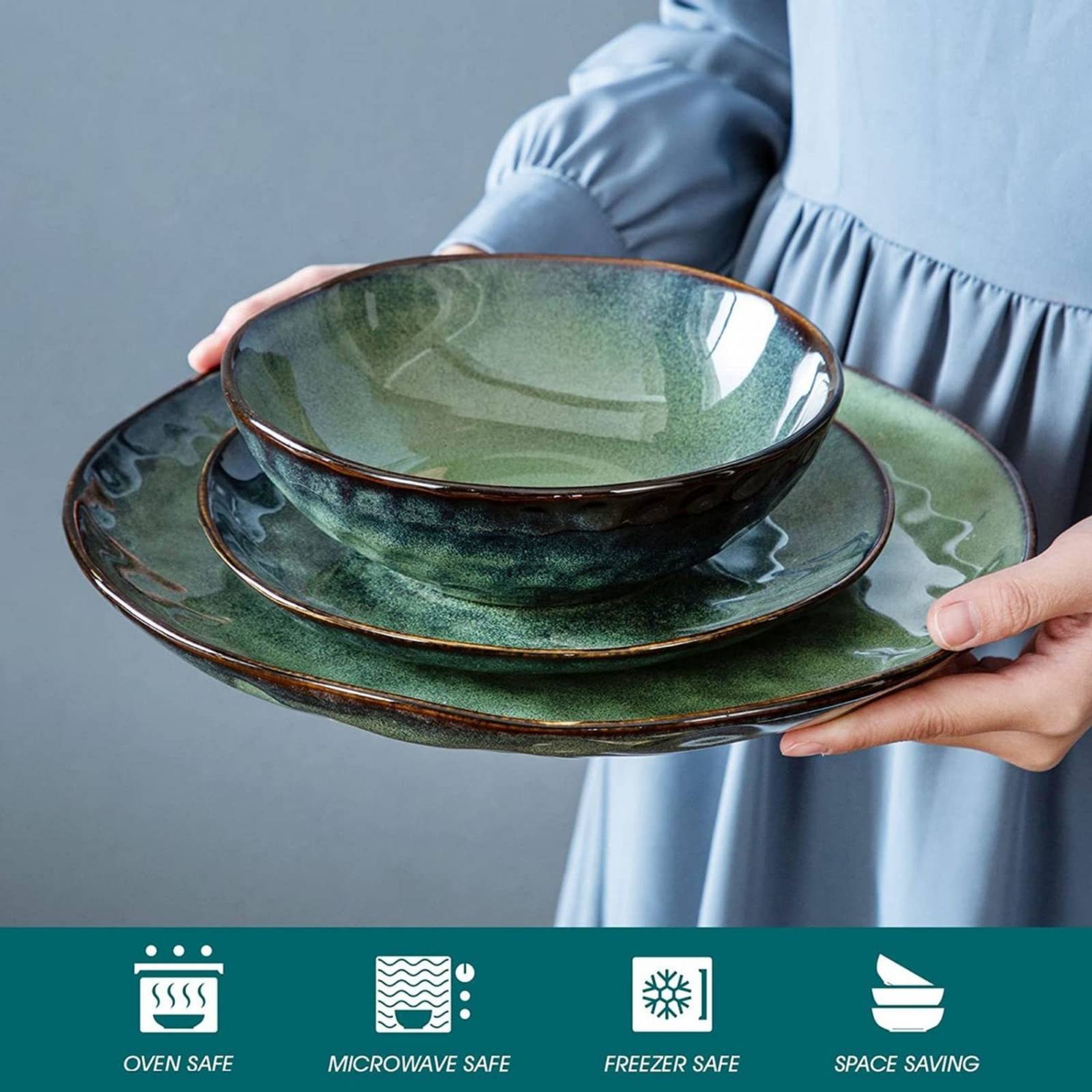 Set Vajilla Estrellada Vancasso, 12 Piezas, Verde