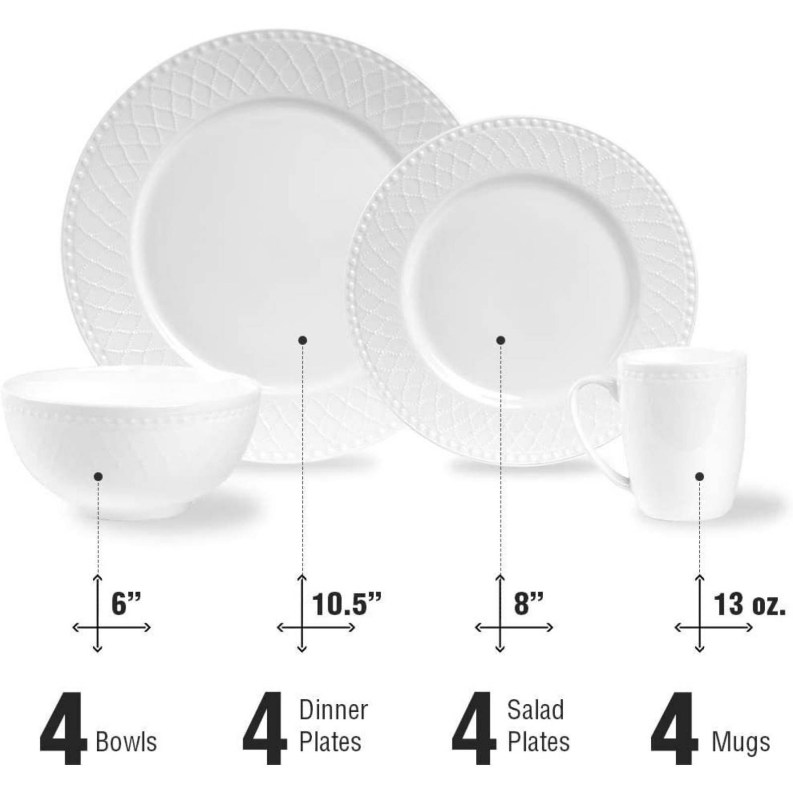 Set Vajilla Porcelana Stonelain 16pz Blanco