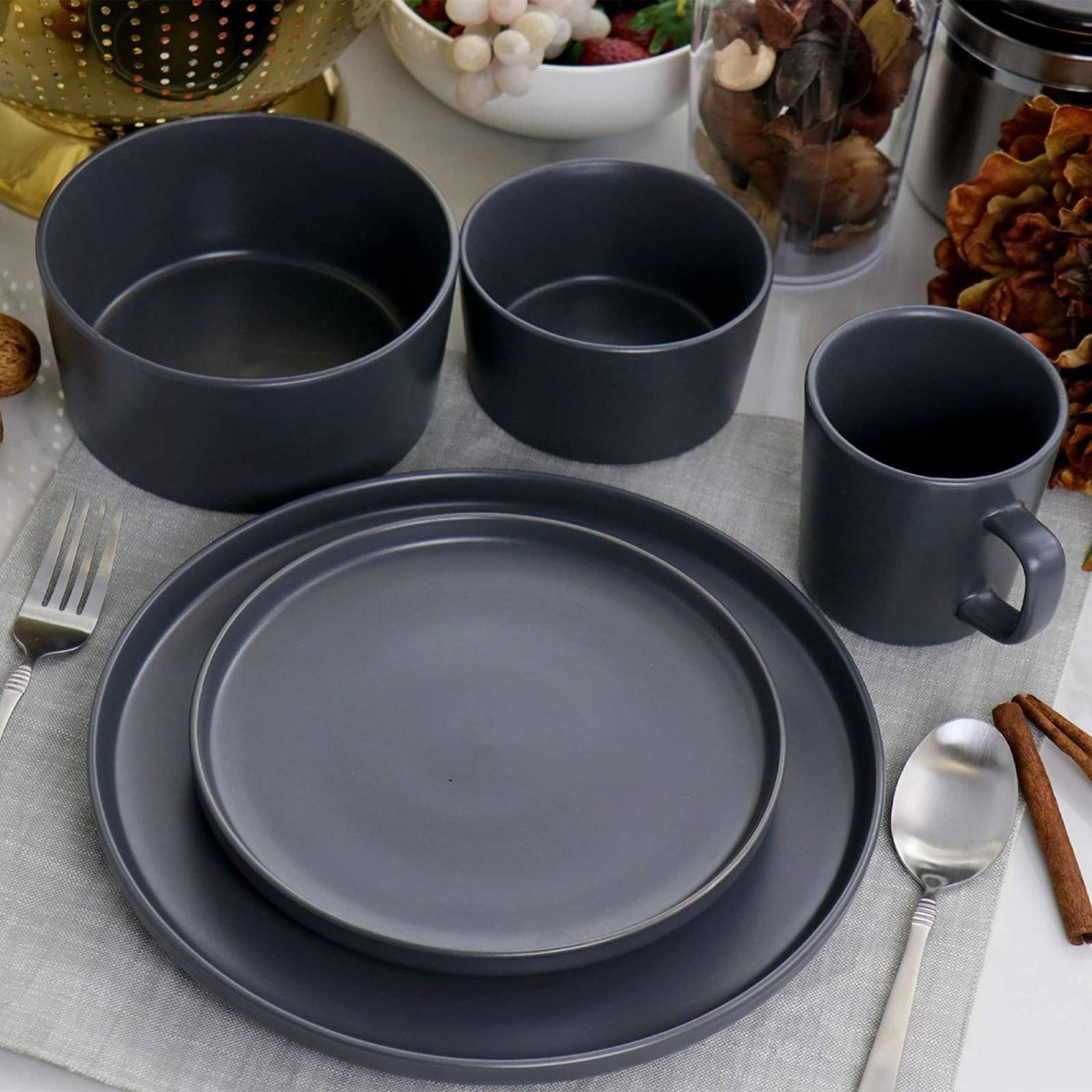Set Vajilla Porcelana Elama Luxmatte 20 Piezas Gris Oscuro