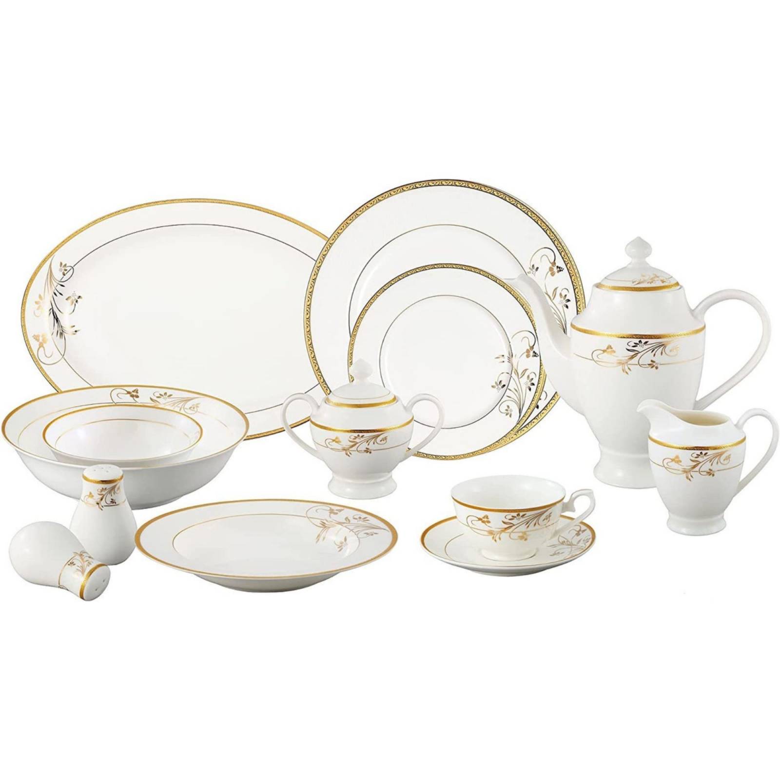 Set Vajilla Oro Porcelana La Luna 57 Piezas
