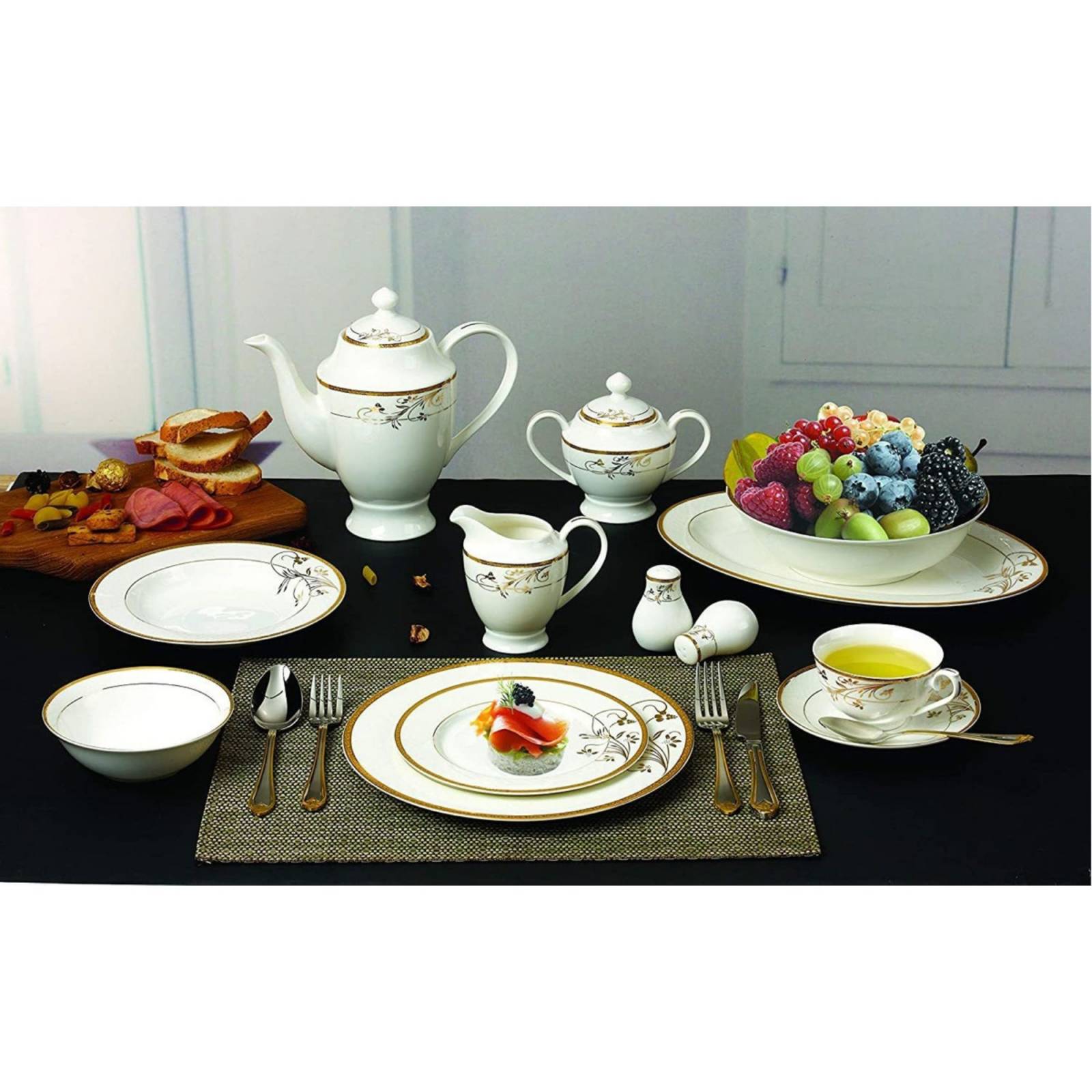 Set Vajilla Oro Porcelana La Luna 57 Piezas