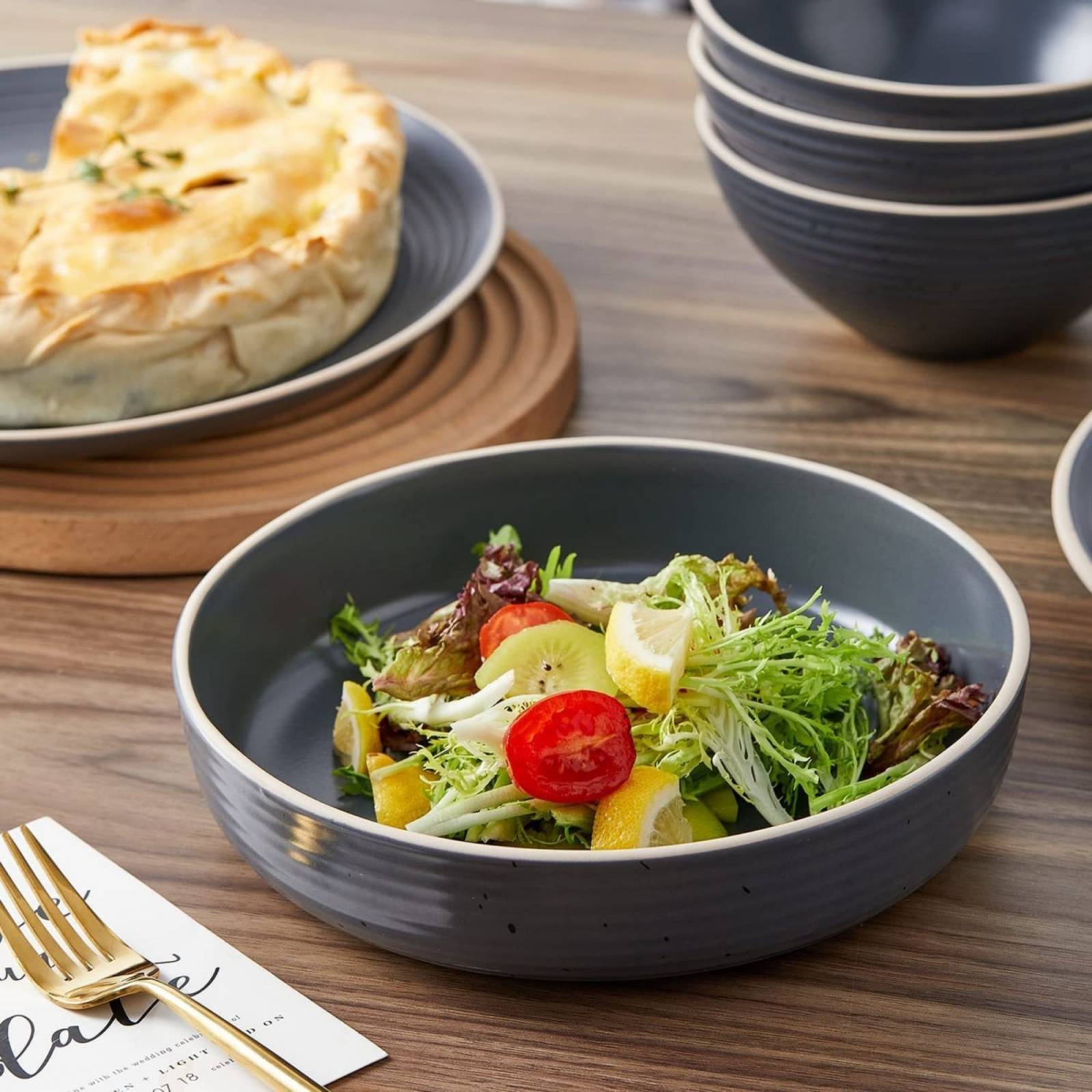 Juego Vajilla Stone Lain Lauren 16p Carbón Cerámica