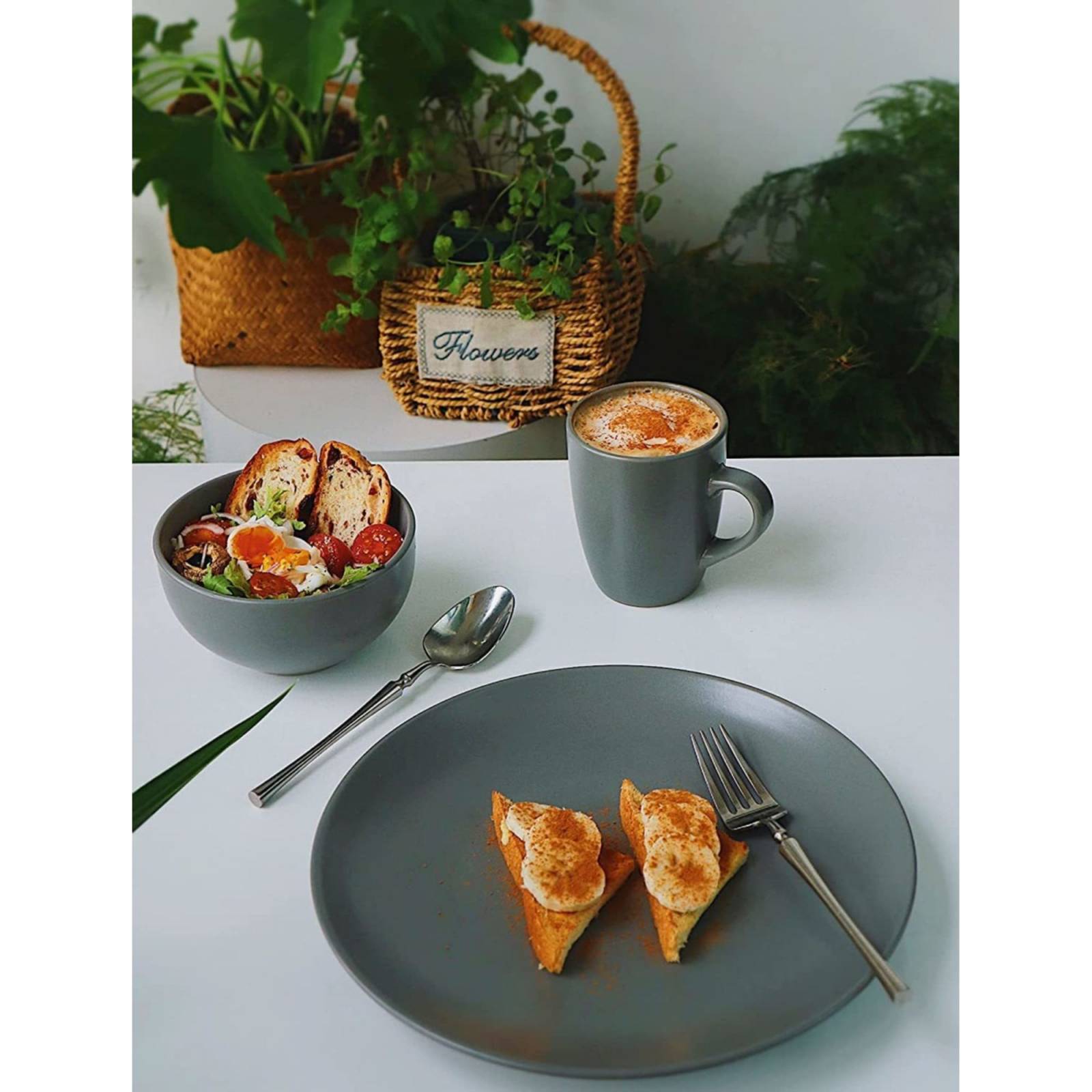 Set Vajilla Porcelana Gris Mate Famiware 16 Piezas