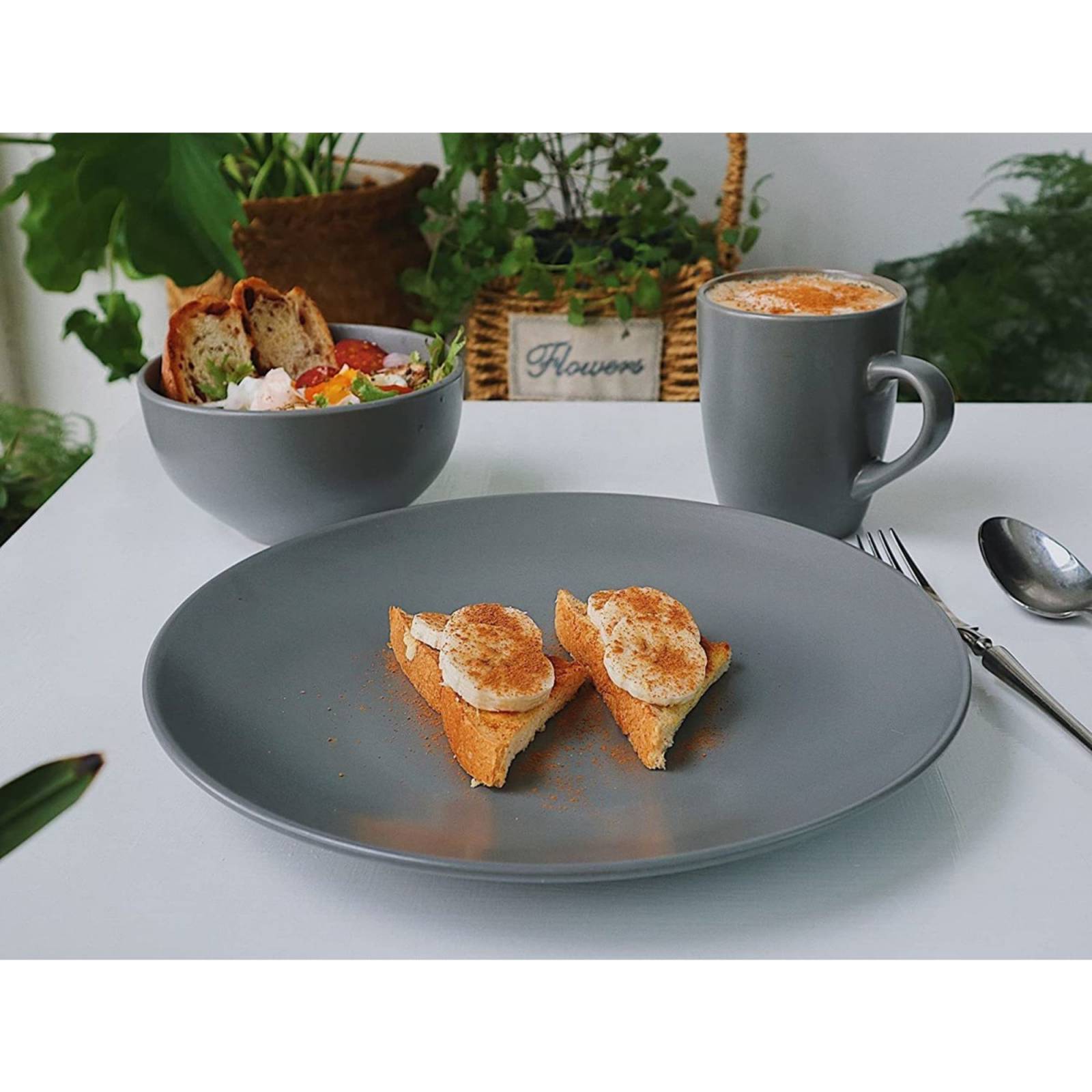 Set Vajilla Porcelana Gris Mate Famiware 16 Piezas