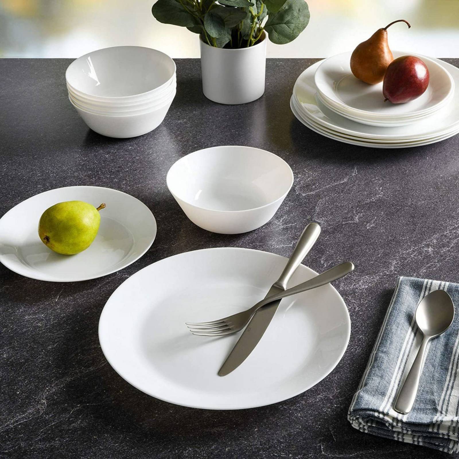Set Vajilla Gibson Home Ultra-resistente, 18 Piezas, Blanco