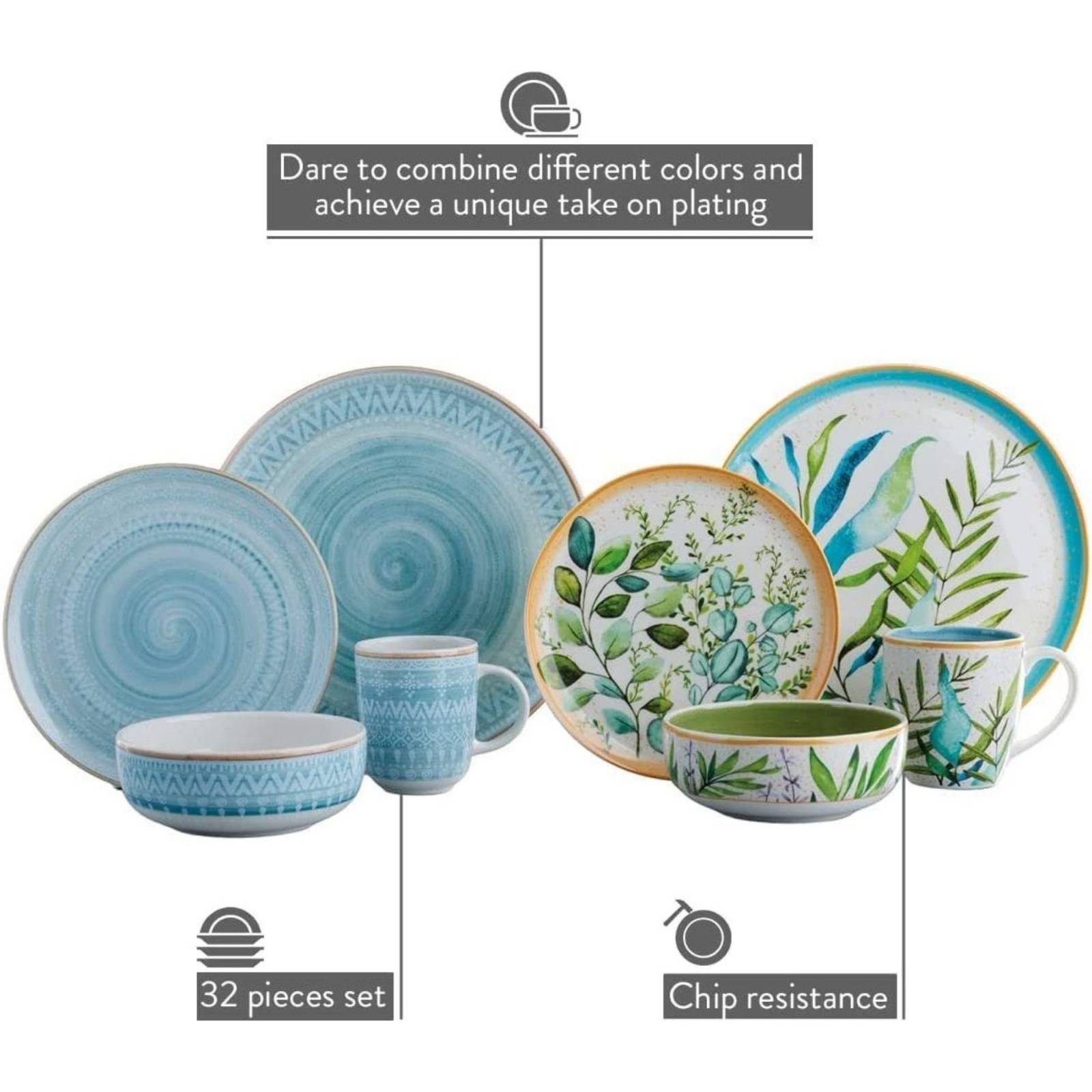 Set Vajilla Étnico Corona Cinebistra 32pz