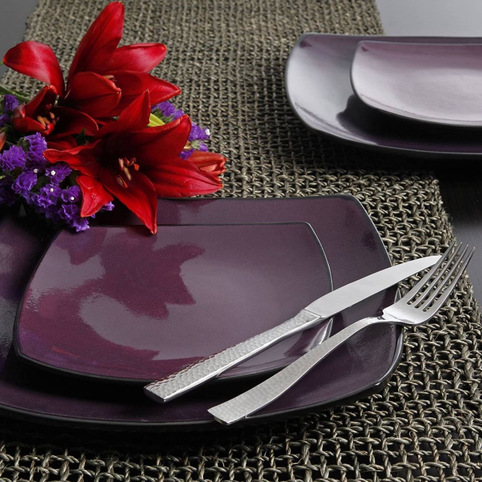 Juego De Vajilla 16 Piezas De Cerámica Gibson Elite Morado