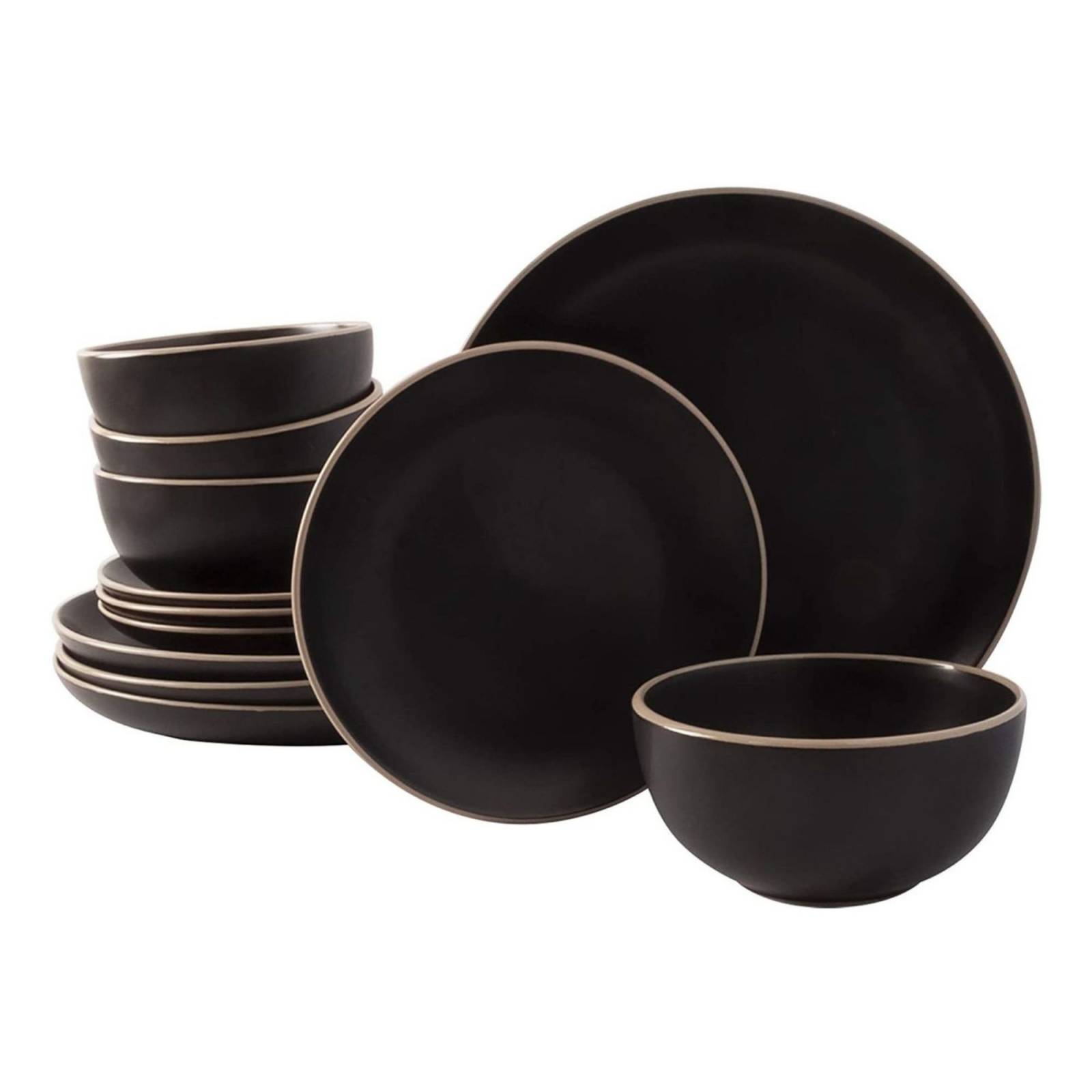 Juego De Vajilla De 12 Piezas De Cerámica Gibson Home Negro