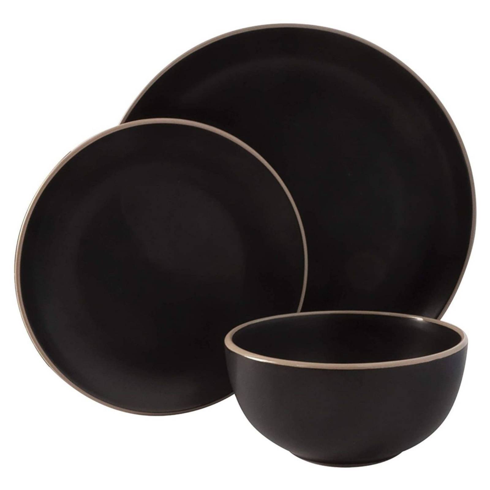 Juego De Vajilla De 12 Piezas De Cerámica Gibson Home Negro