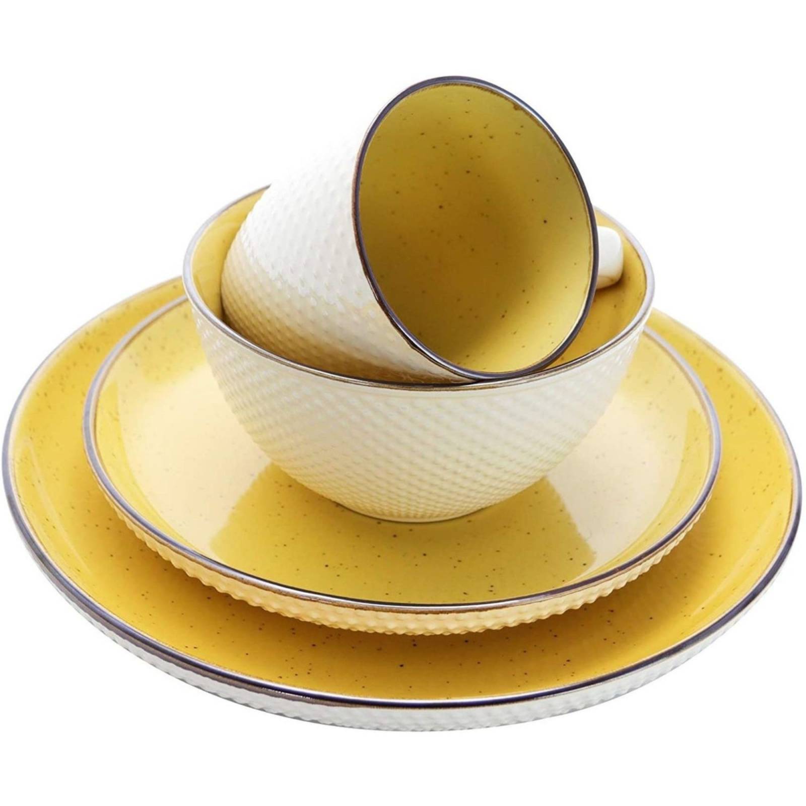 Juego De Vajilla De 16 Piezas De Cerámica Elama Amarillo