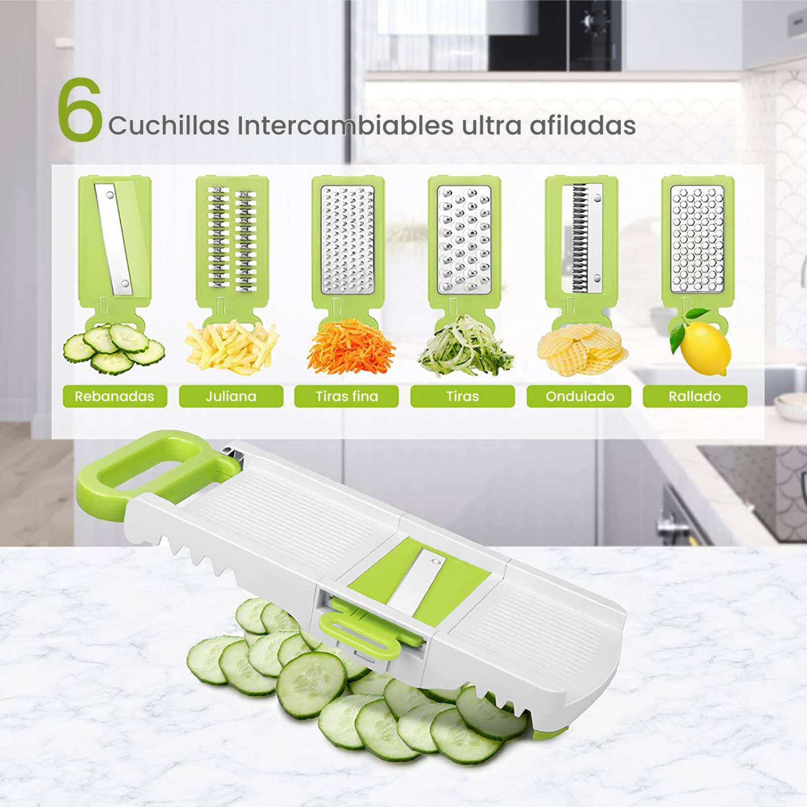 Rallador de Verduras Manual Hiperware 6 en 1 Plegable Color Blanco