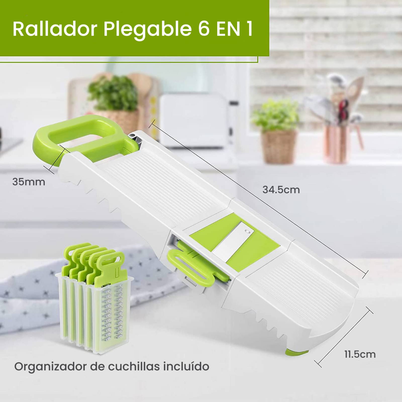 Rallador de Verduras Manual Hiperware 6 en 1 Plegable Color Blanco