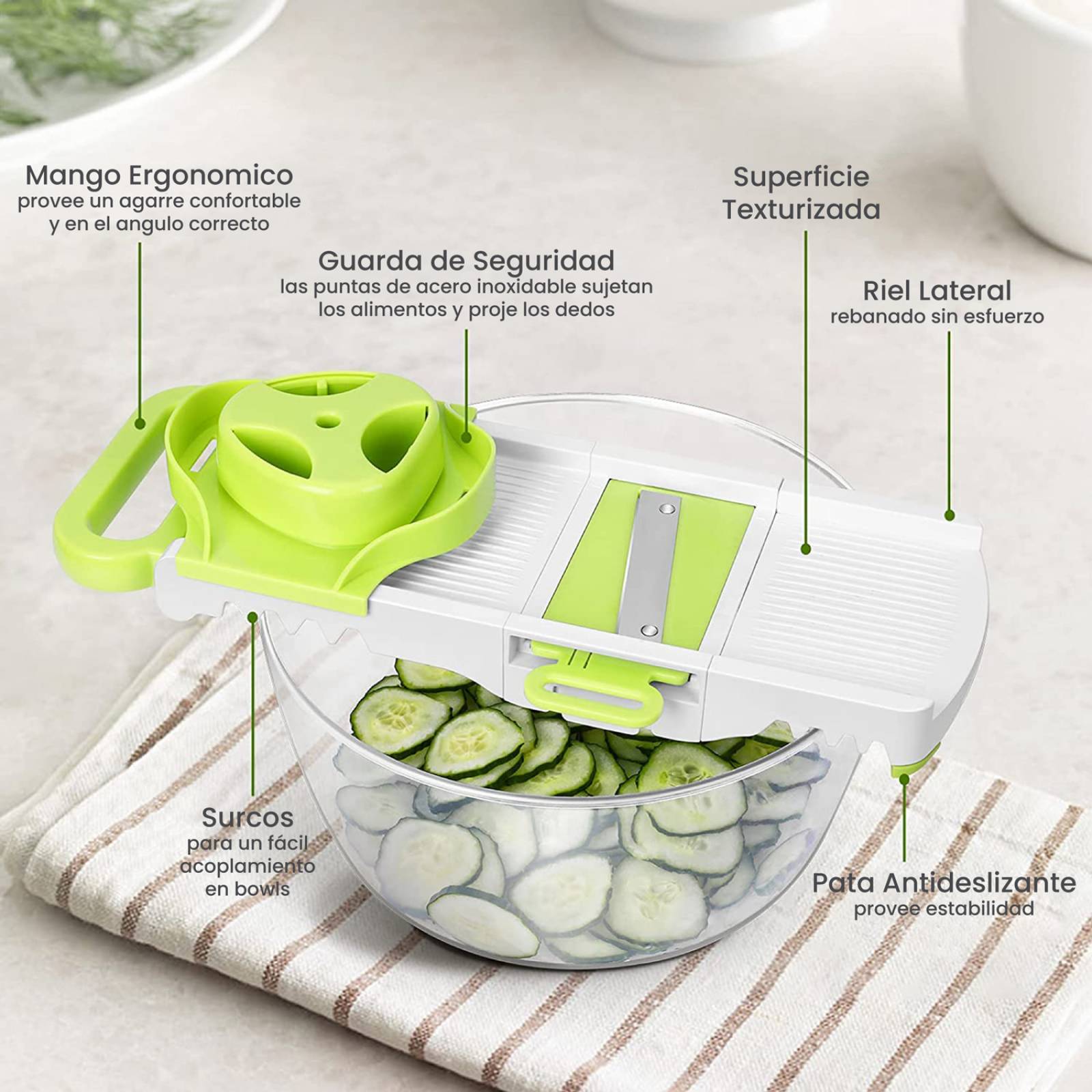 Rallador de Verduras Manual Hiperware 6 en 1 Plegable Color Blanco