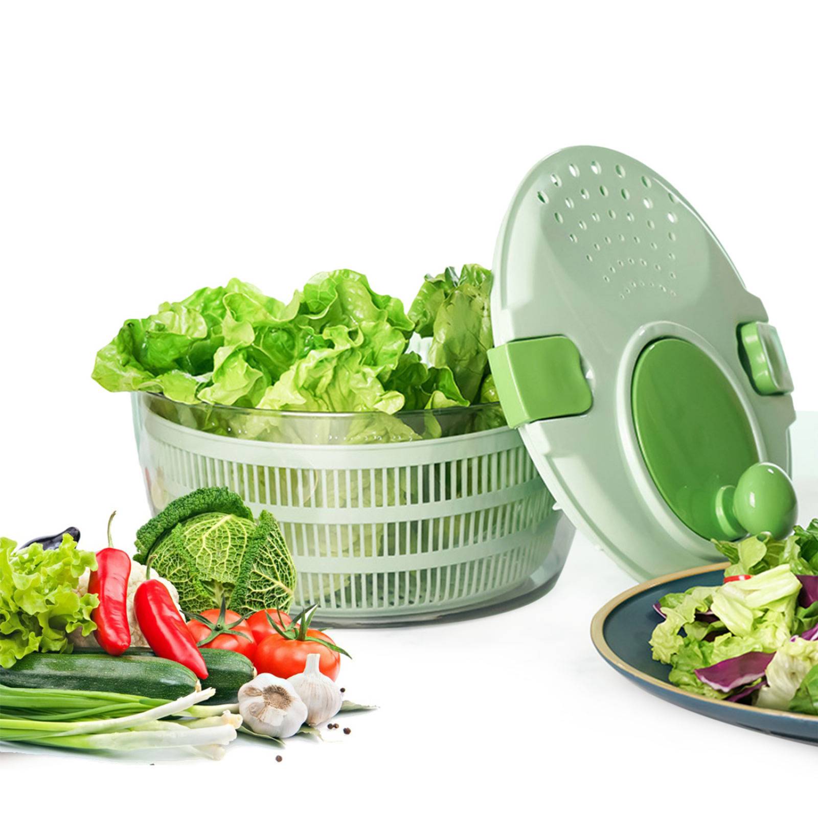 Centrifugadora de Lechuga y Escurridor de Verduras Hiperware de 4L Color Verde