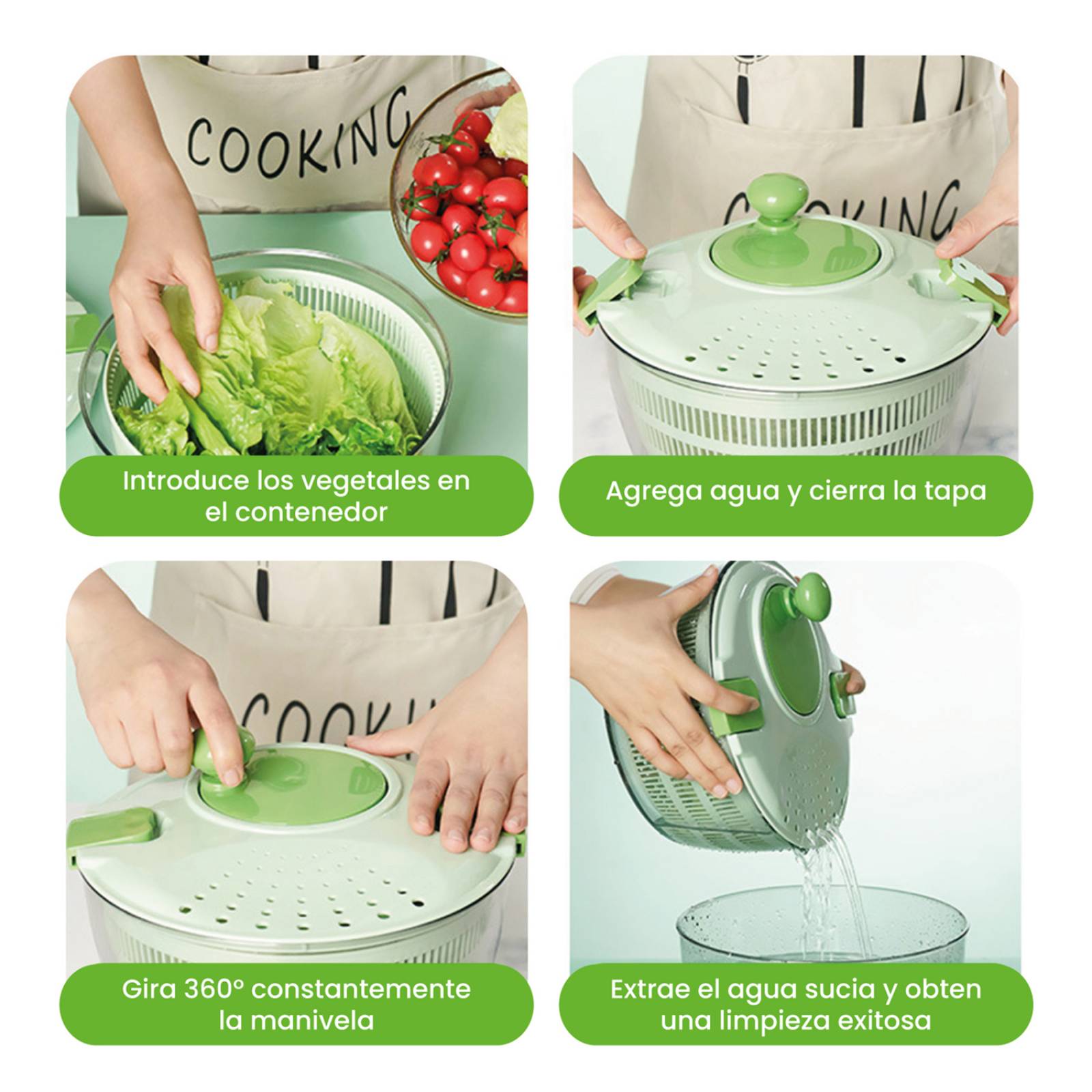 Centrifugadora de Lechuga y Escurridor de Verduras Hiperware de 4L Color Verde