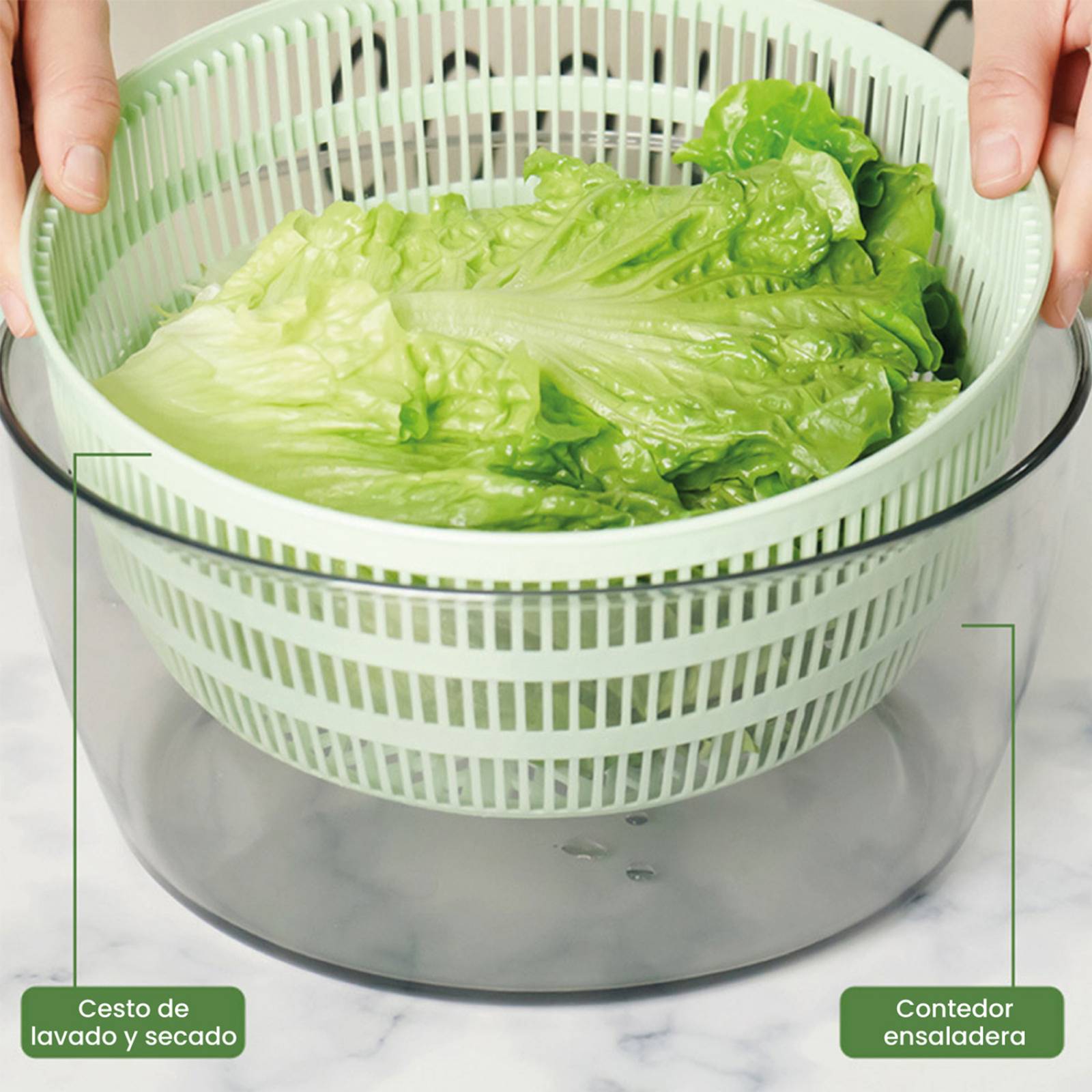 Centrifugadora de Lechuga y Escurridor de Verduras Hiperware de 4L Color Verde