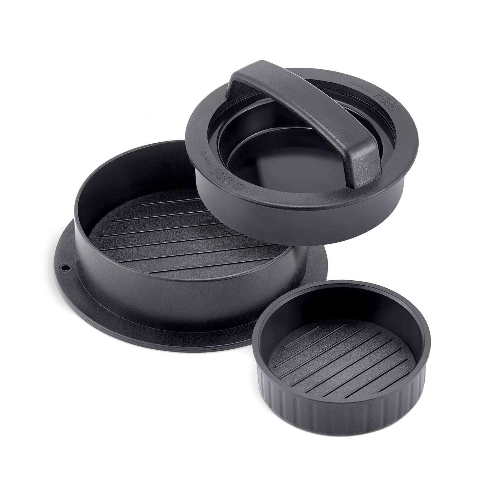 Prensa para Hamburguesas Hiperware 3 en 1 Antiadherente Color Negro