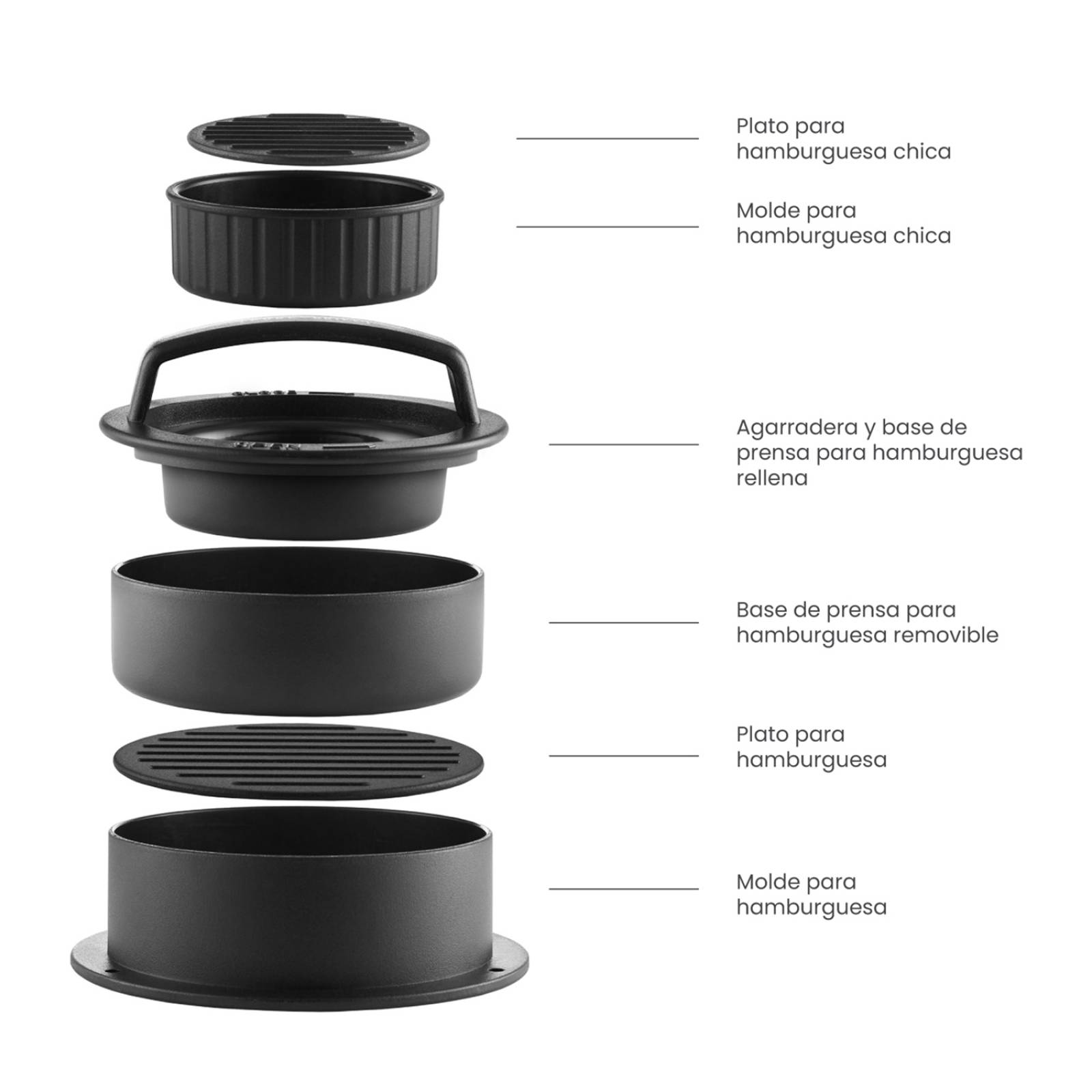 Prensa para Hamburguesas Hiperware 3 en 1 Antiadherente Color Negro
